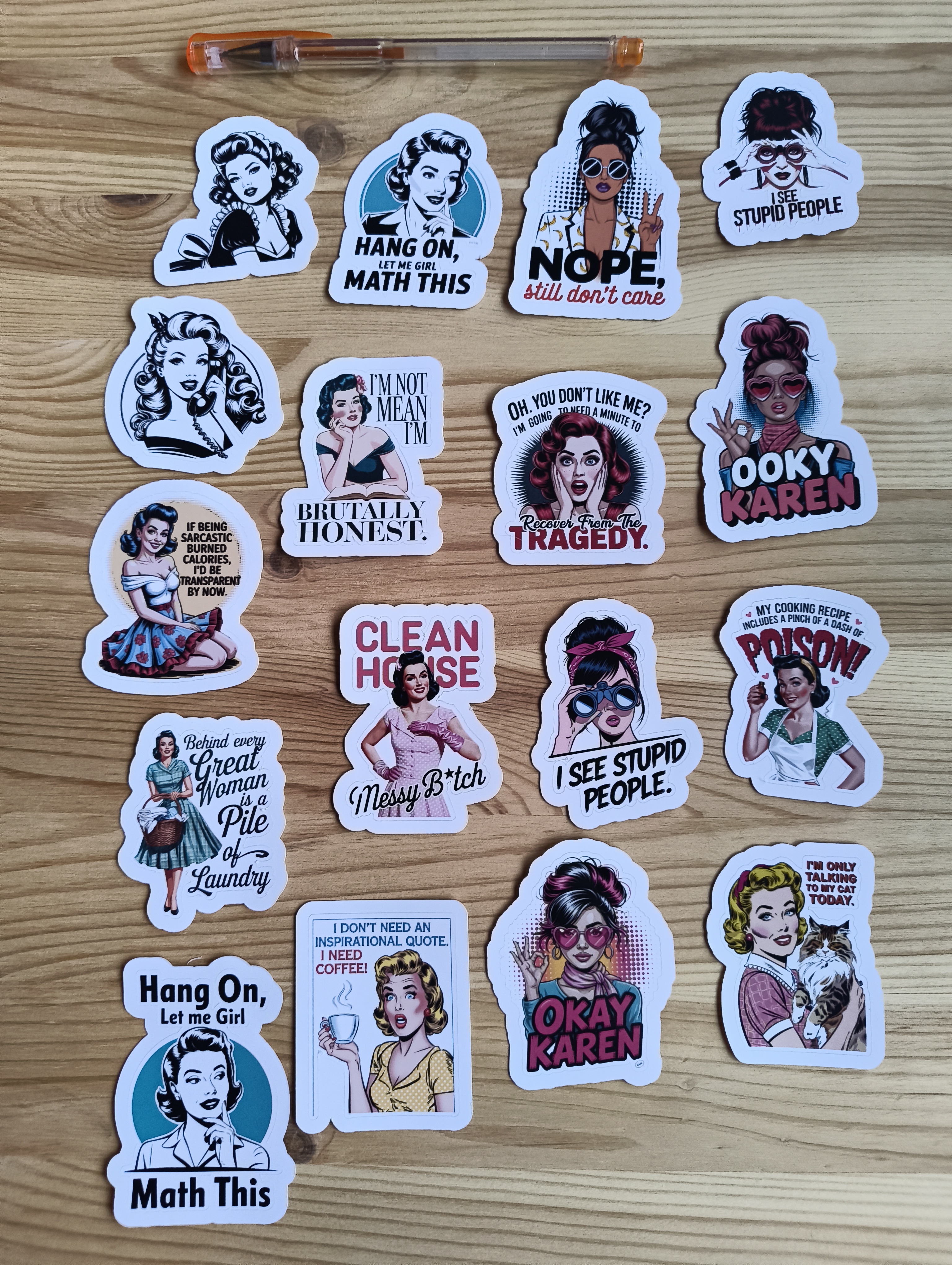 Roliga retro vinylklistermärken - 17 st