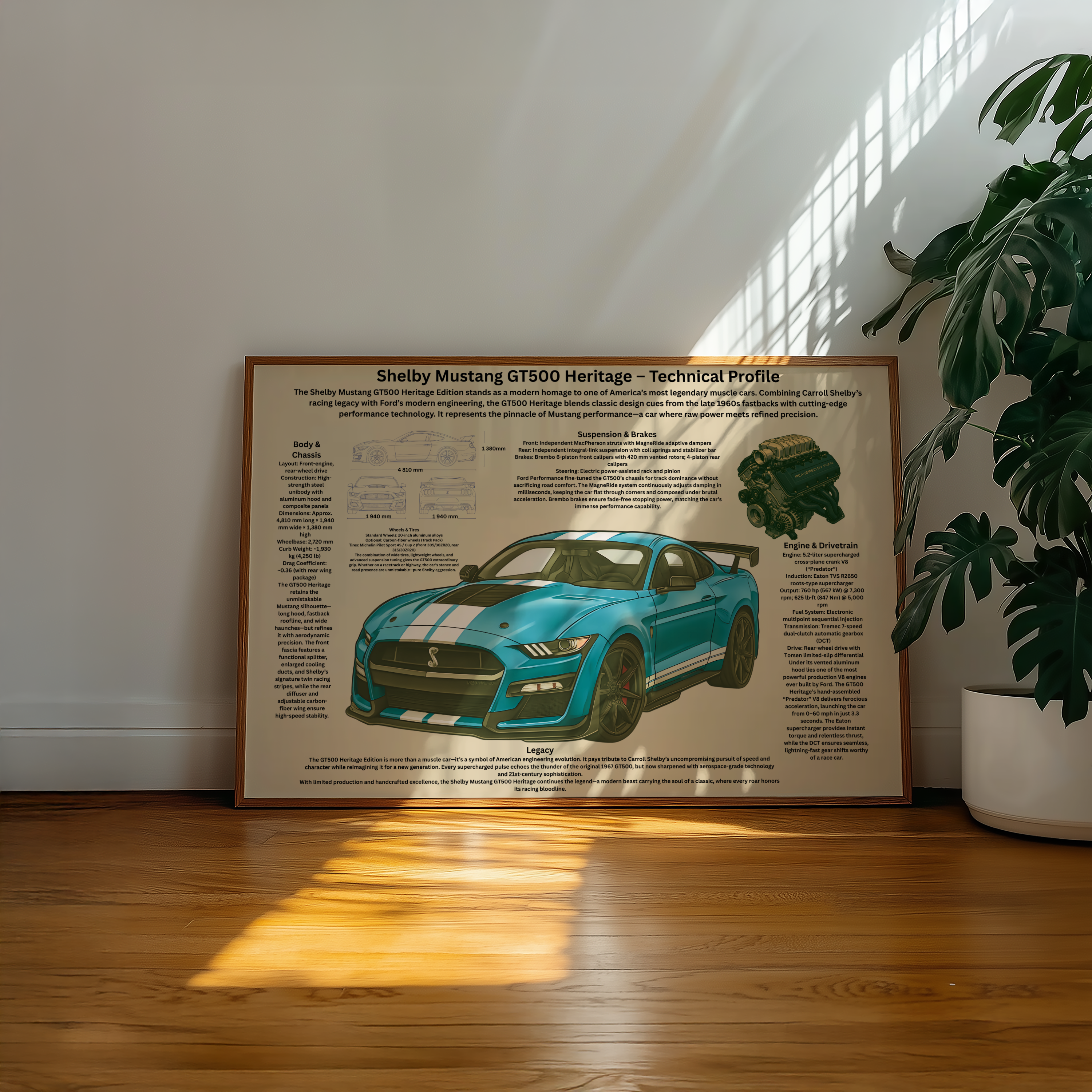 A2  Poster Modern Muskelbil – Teknisk Motorsportillustration