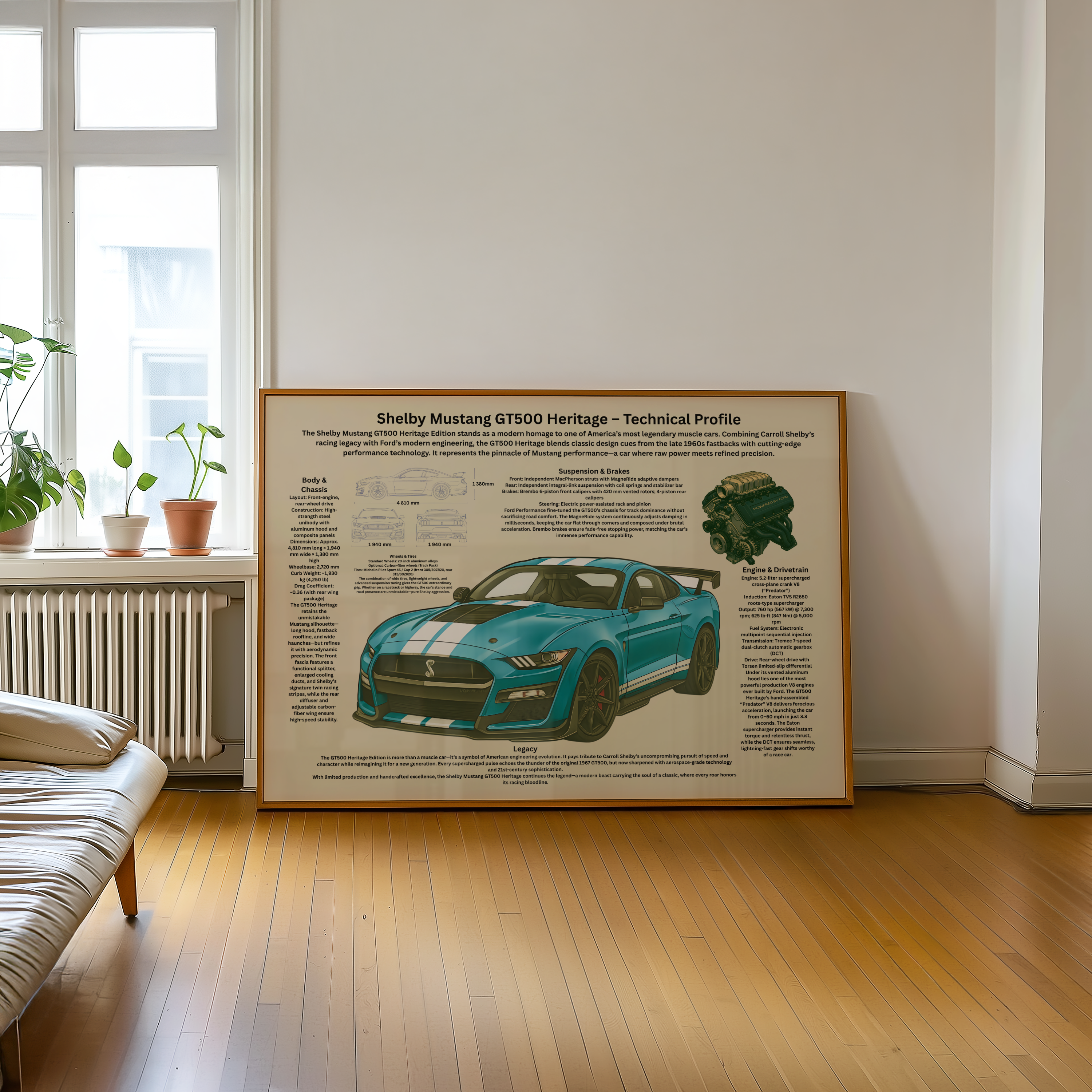 A2  Poster Modern Muskelbil – Teknisk Motorsportillustration