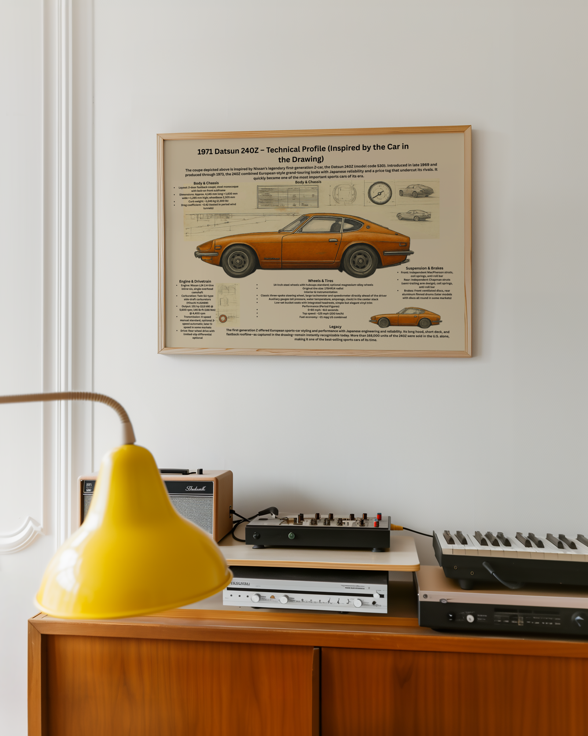 A3 Poster Klassisk Japansk Sportcoupé – Teknisk Bilillustration