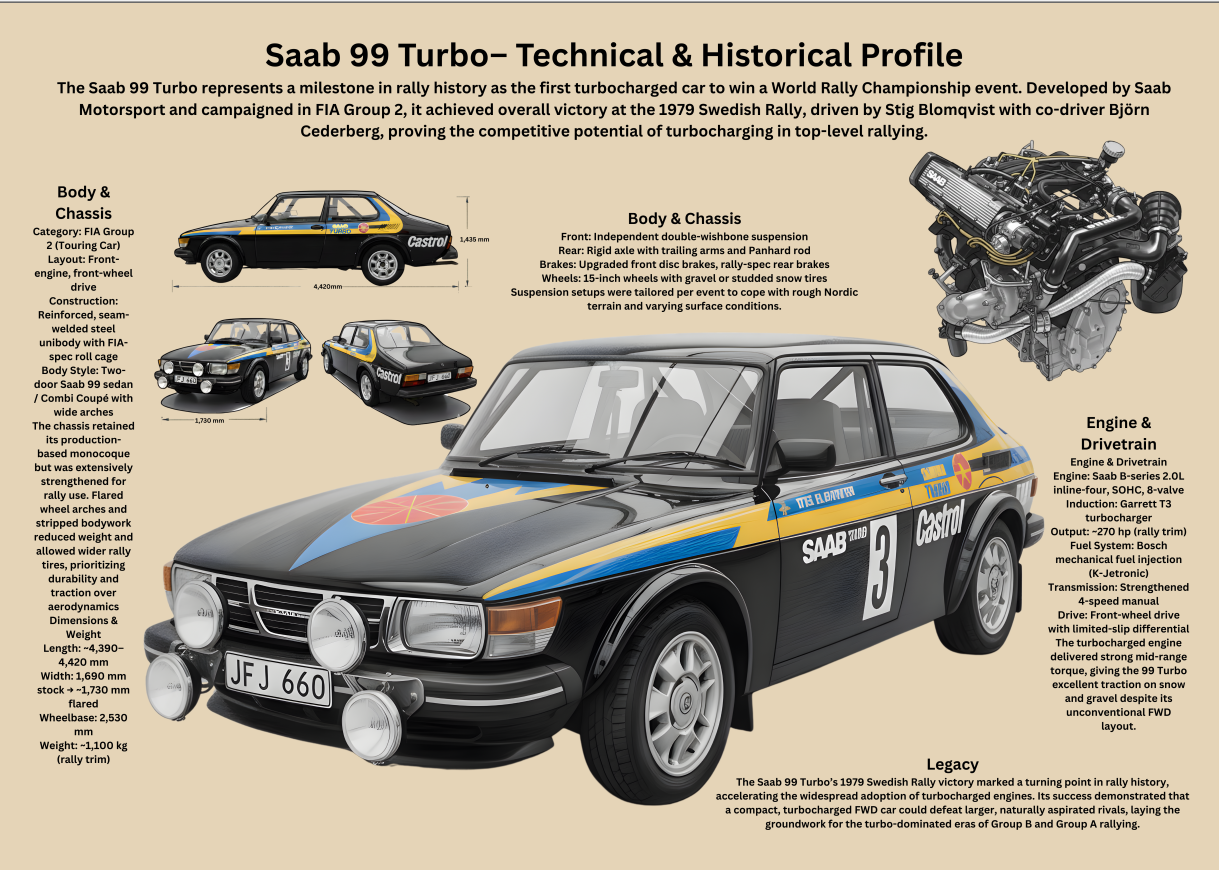 A3 Poster Klassisk Rallybil – Teknisk Motorsportillustration