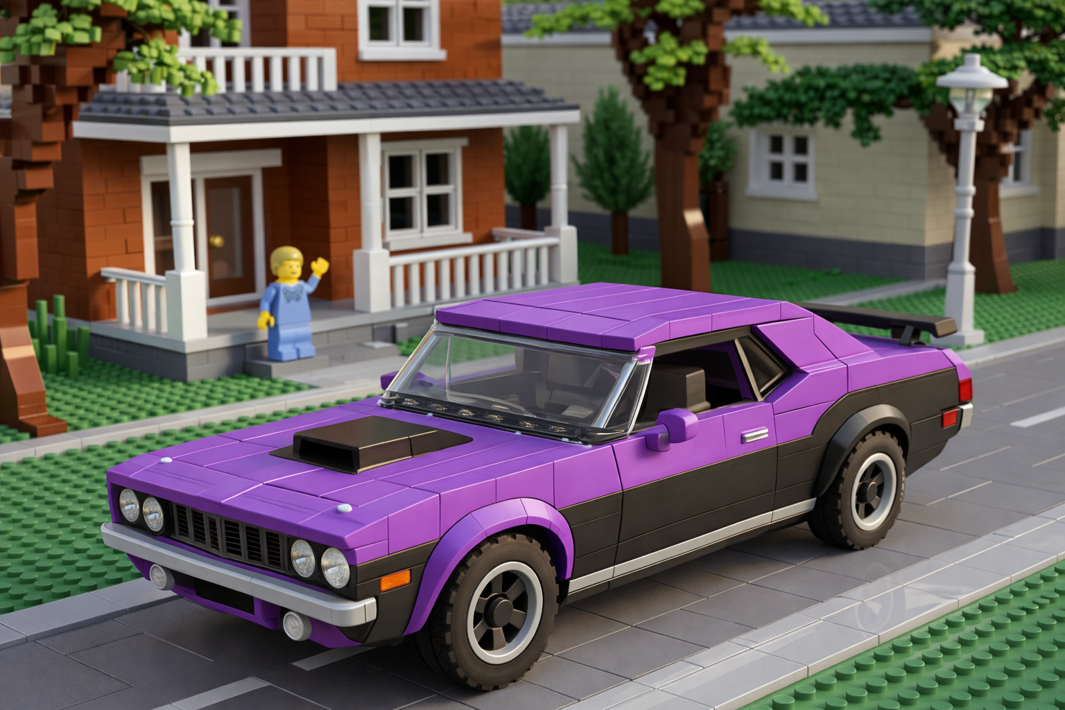 A2 Poster Klassisk Muskelbil – Retro Brick-Style Illustration