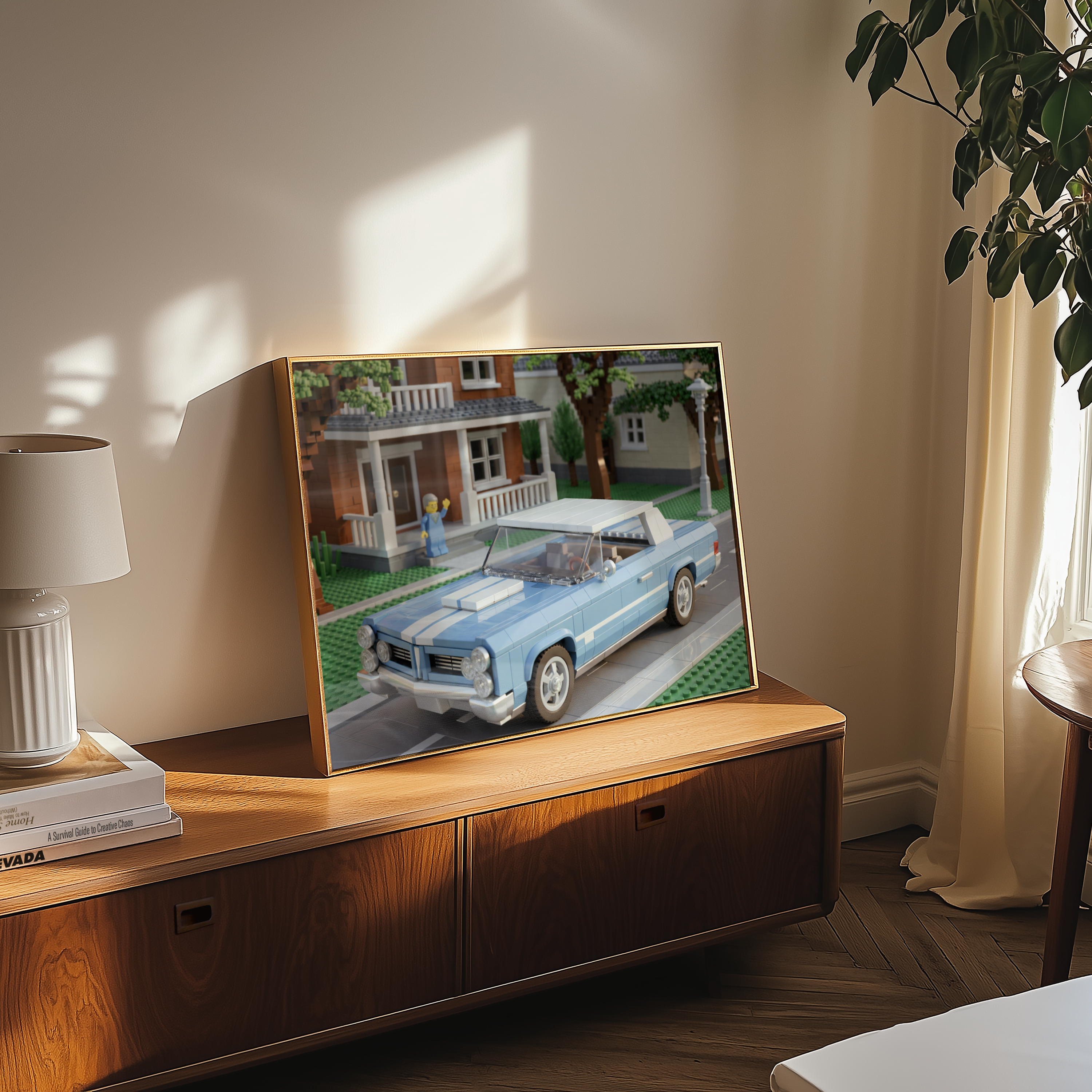 A3 Poster Vintage Kombi i Brick-stil – Retro Station Wagon Illustration