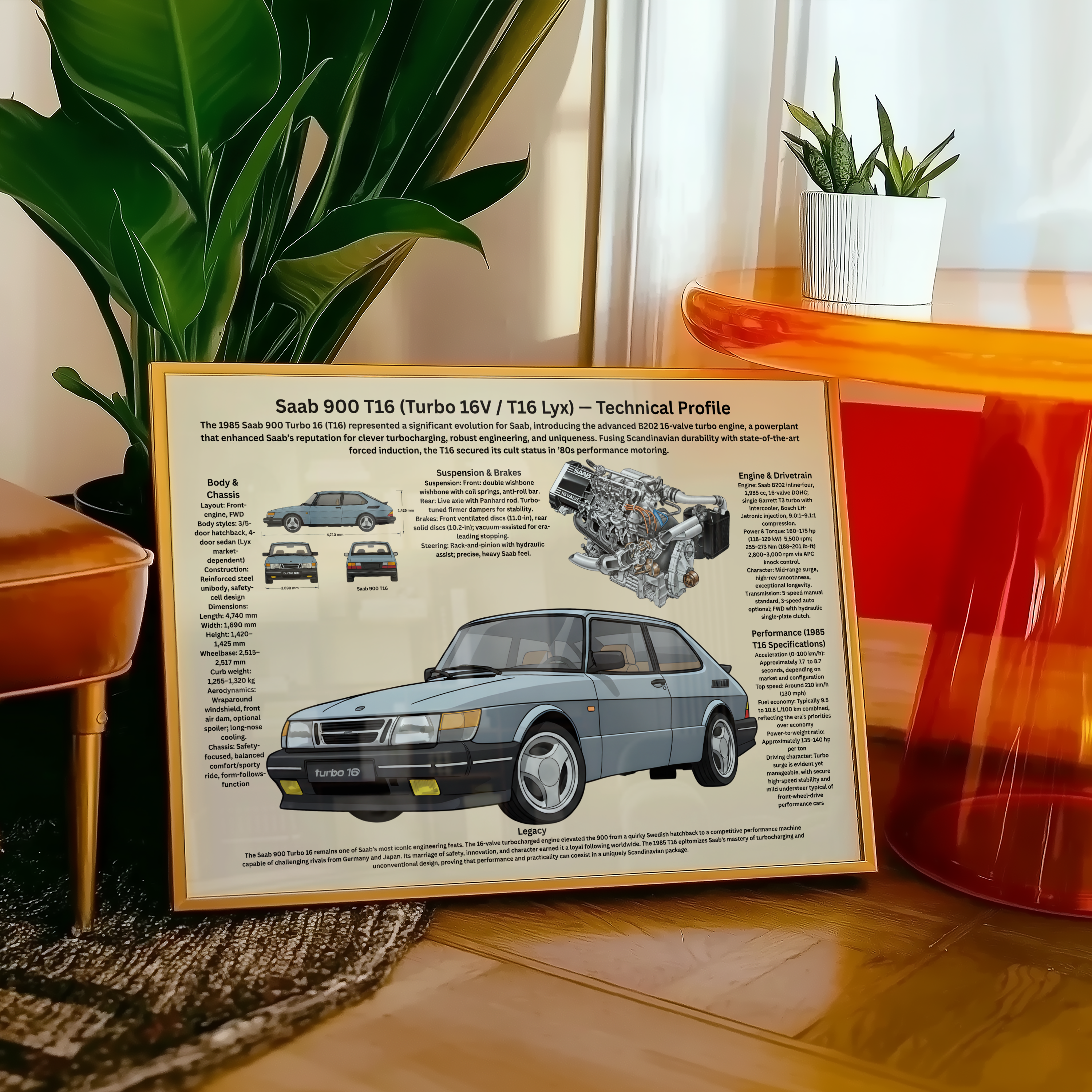 A2 Poster Klassisk Turbohalvkombi – Teknisk Bilillustration