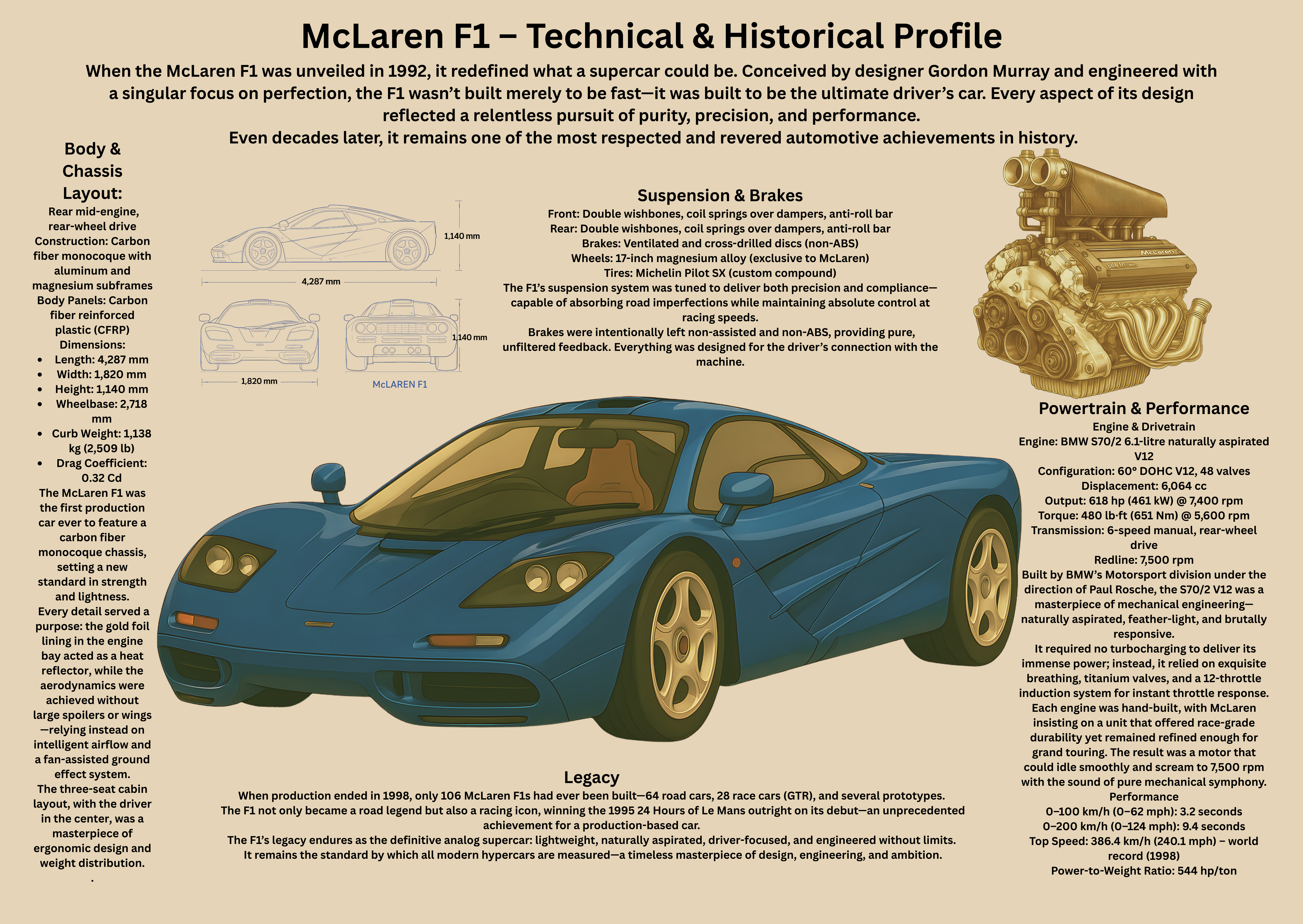 McLaren F1 poster med en teknisk profil - Affischer A3