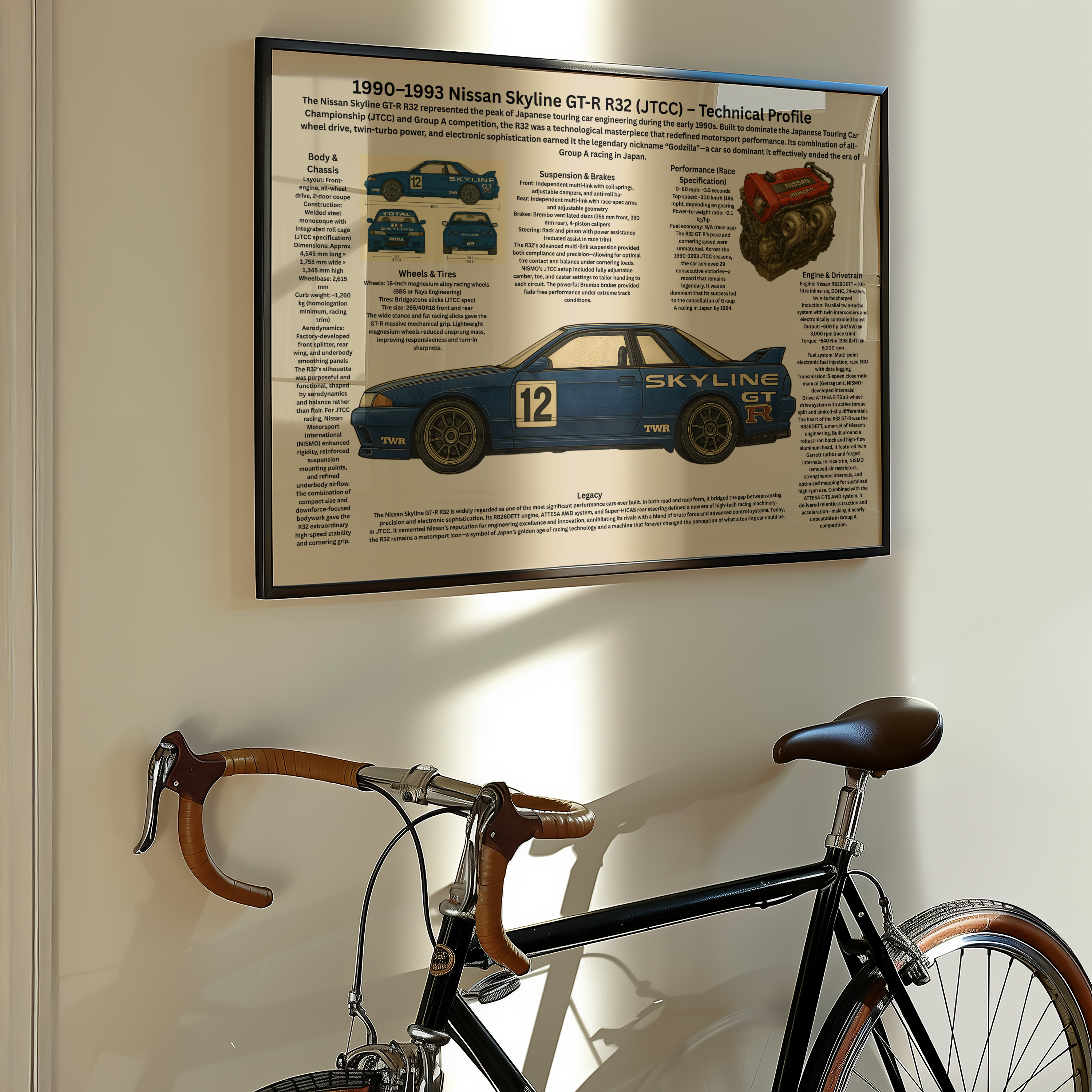 A2 Poster Klassisk Japansk Touringcar – Teknisk Motorsportillustration