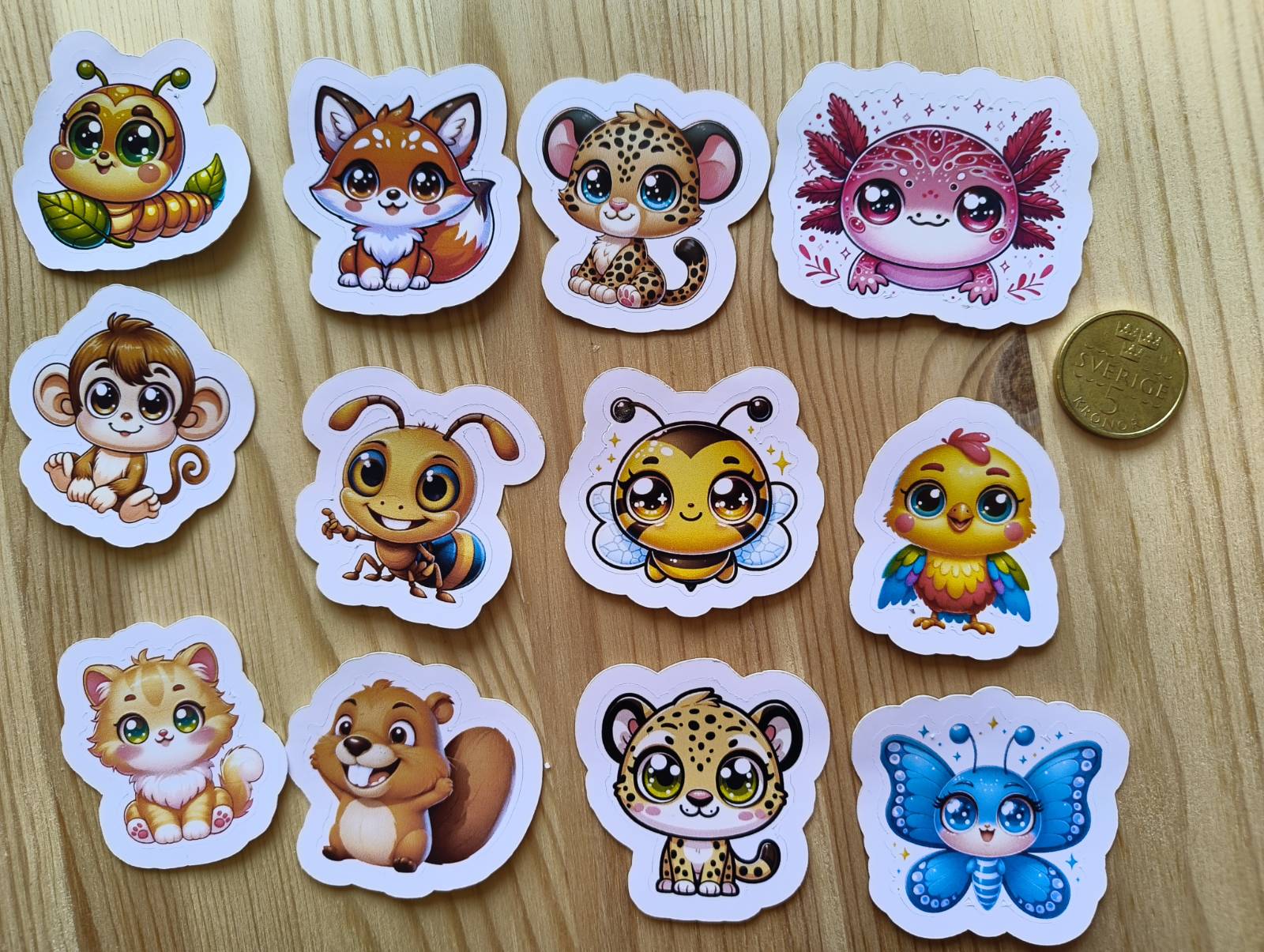 Söta djurklistermärken - Set - 12 st.