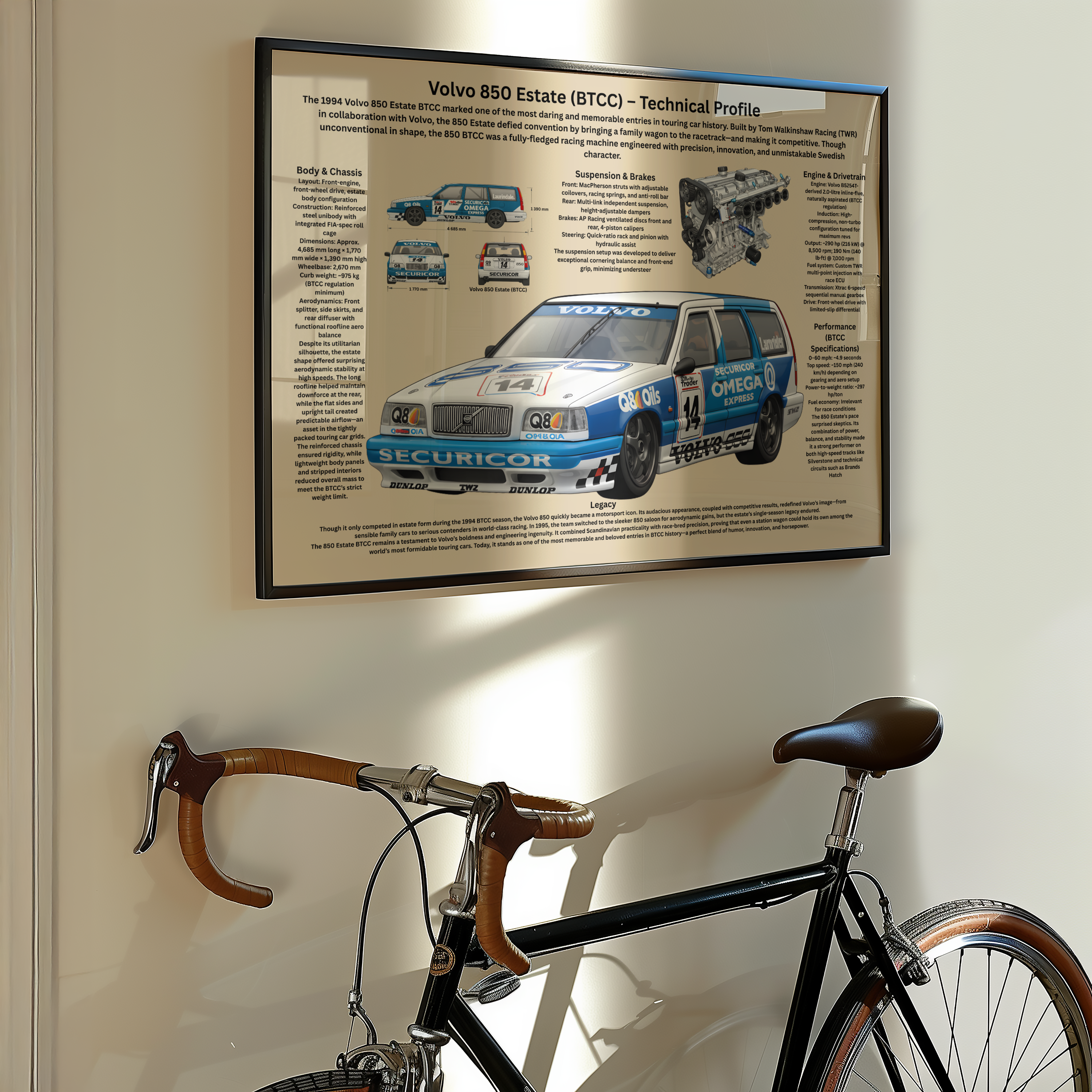 A2 Poster Klassisk Touringbil – Teknisk Motorsportillustration