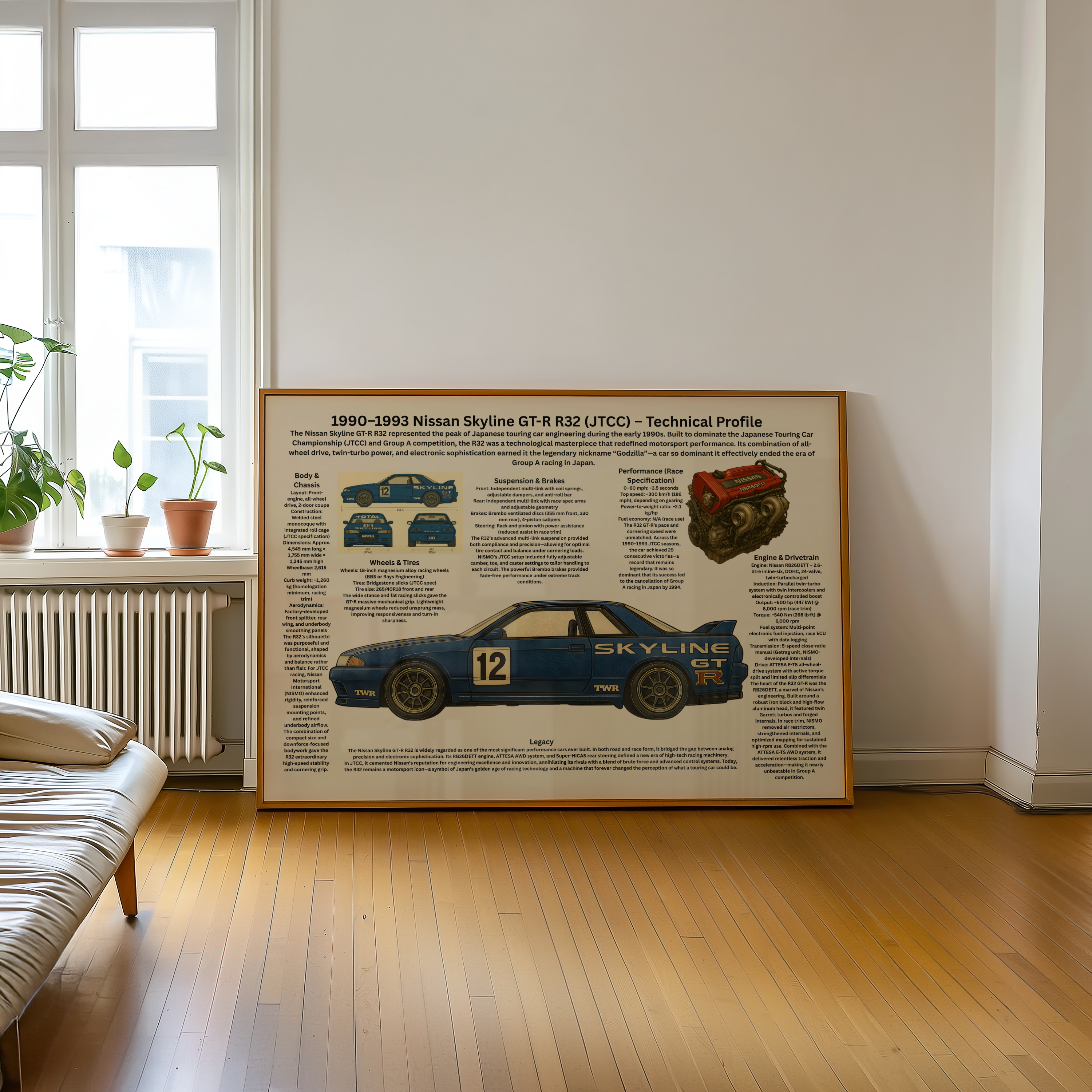 A2 Poster Klassisk Japansk Touringcar – Teknisk Motorsportillustration
