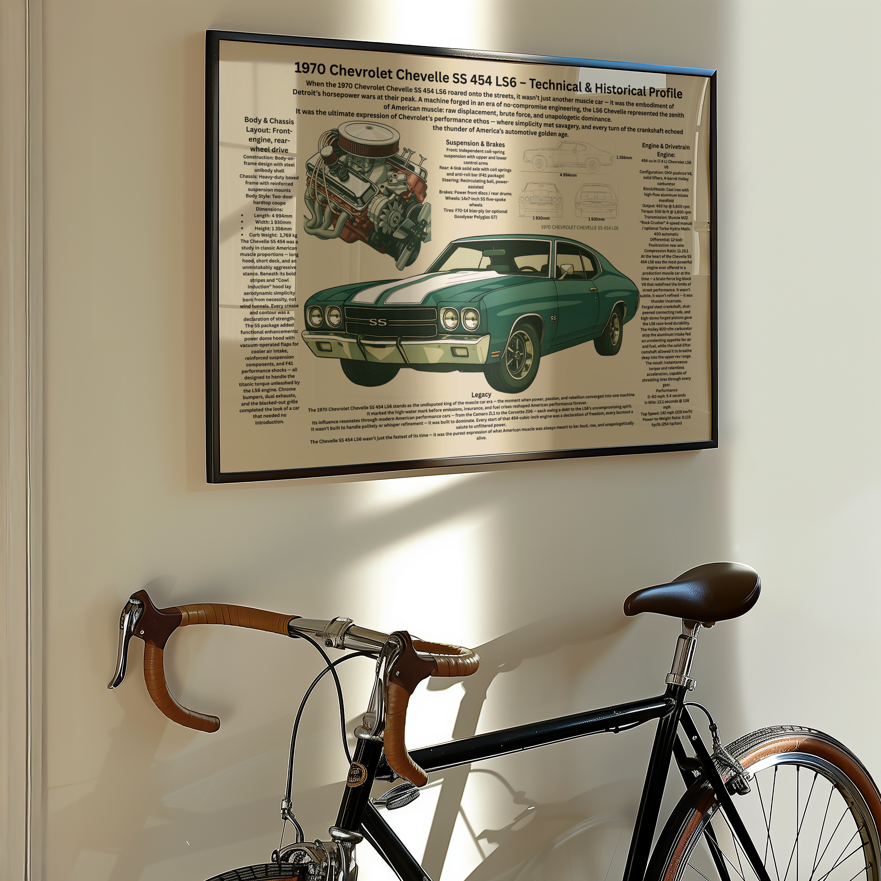 A2 Poster Klassisk Amerikansk Muskelbil – Teknisk Bilillustration