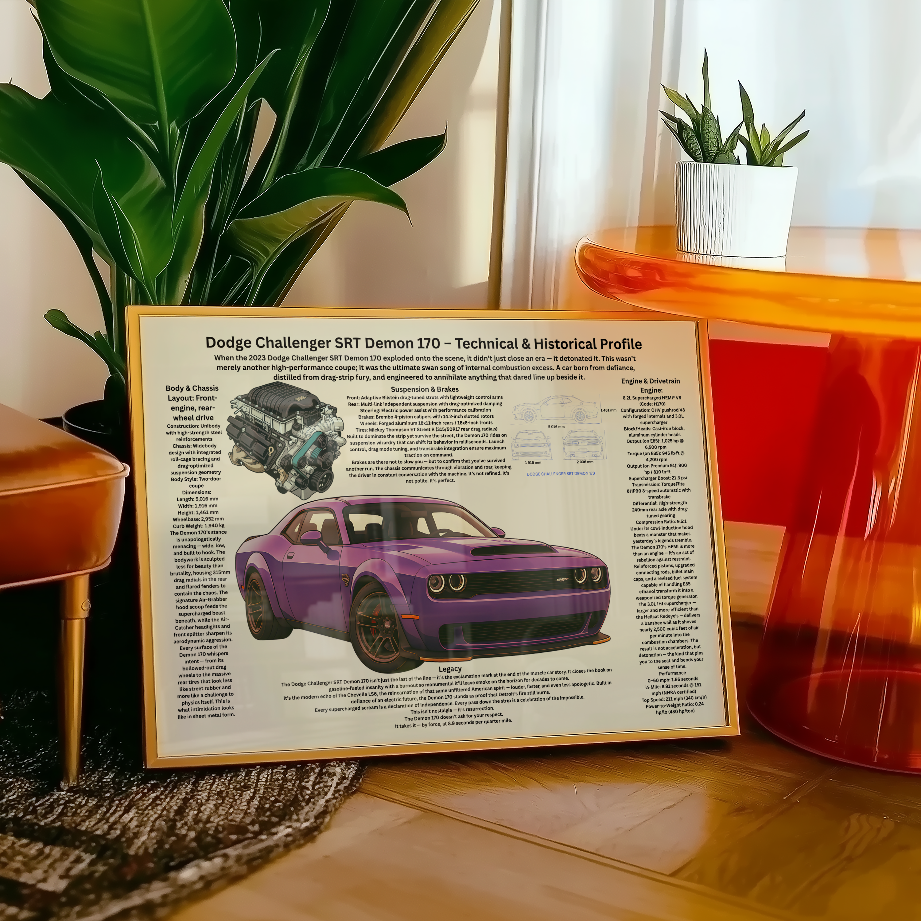 A2 Poster Extrem Muskelbil – Teknisk Motorsportillustration