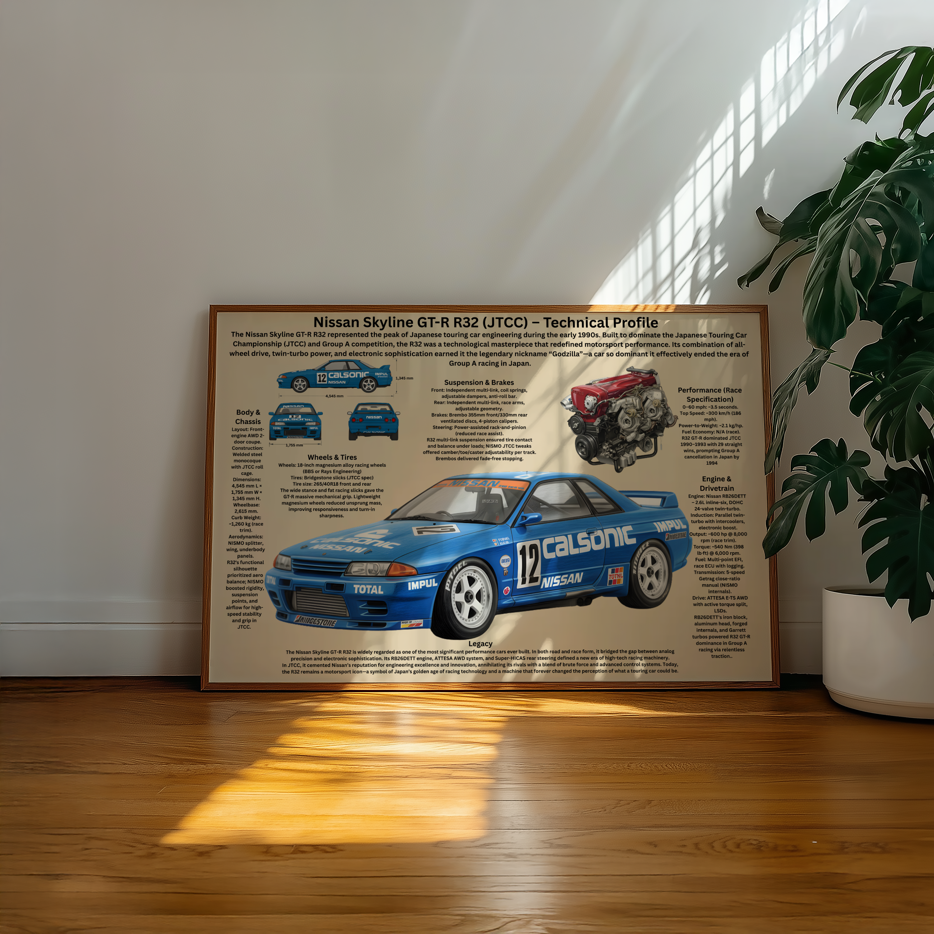 A2 Poster Klassisk Touringbil – Teknisk Motorsportillustration