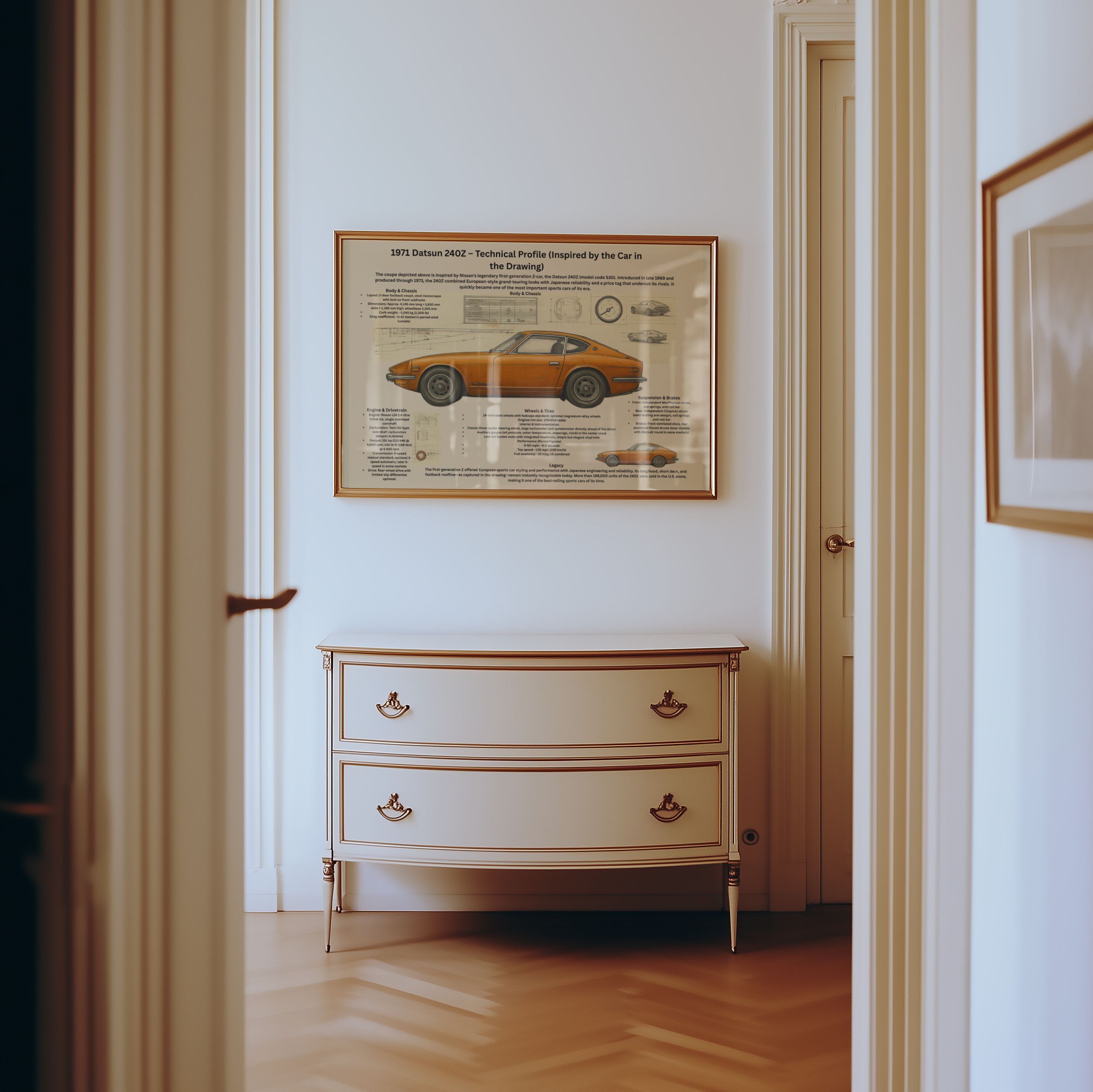 A3 Poster Klassisk Japansk Sportcoupé – Teknisk Bilillustration