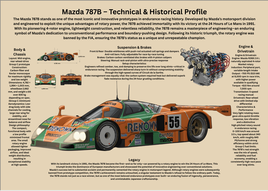 A3 Poster Klassisk Le Mans-Prototyp – Teknisk Motorsportillustration