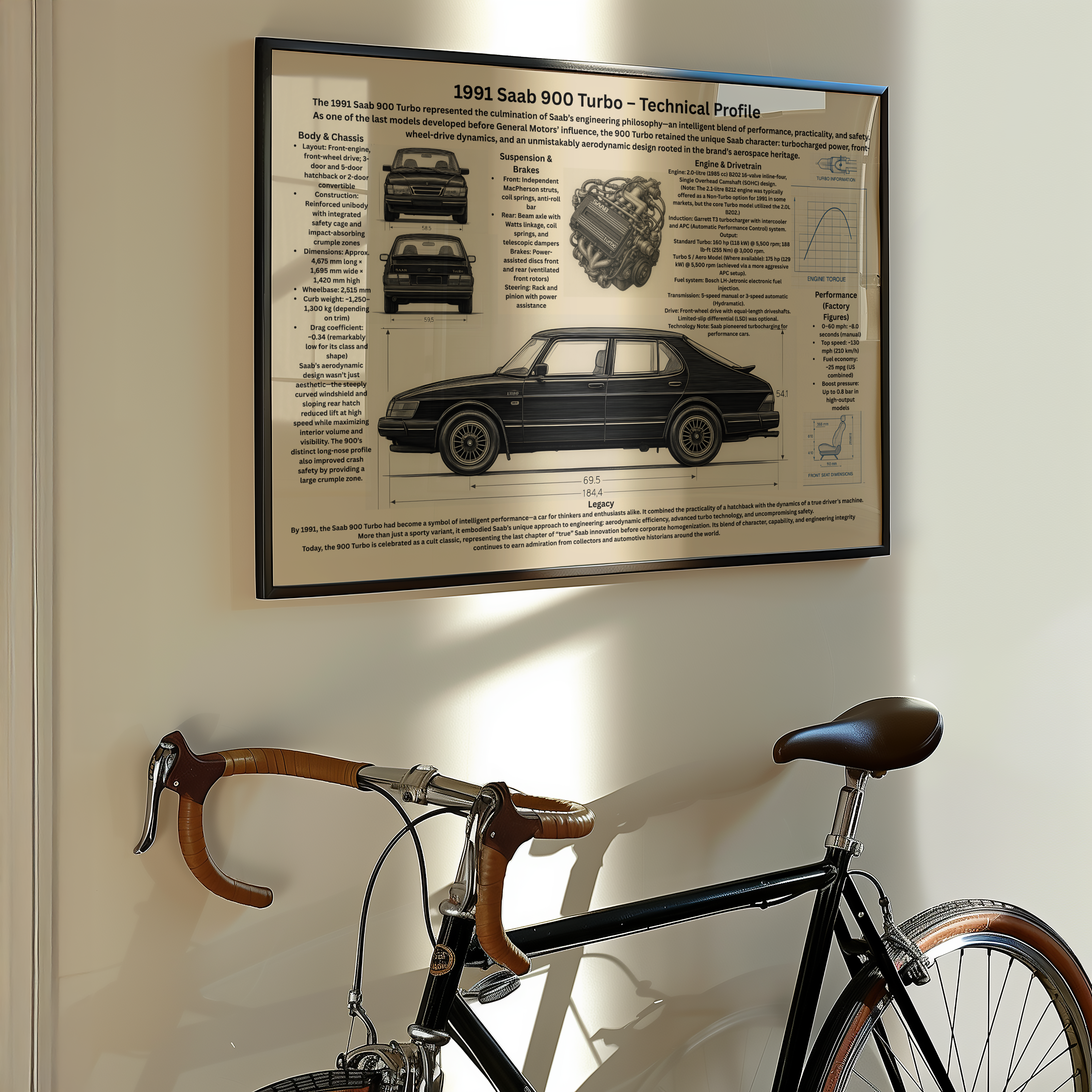 A2 Poster Klassisk Turbo-bil – Teknisk Bilillustration