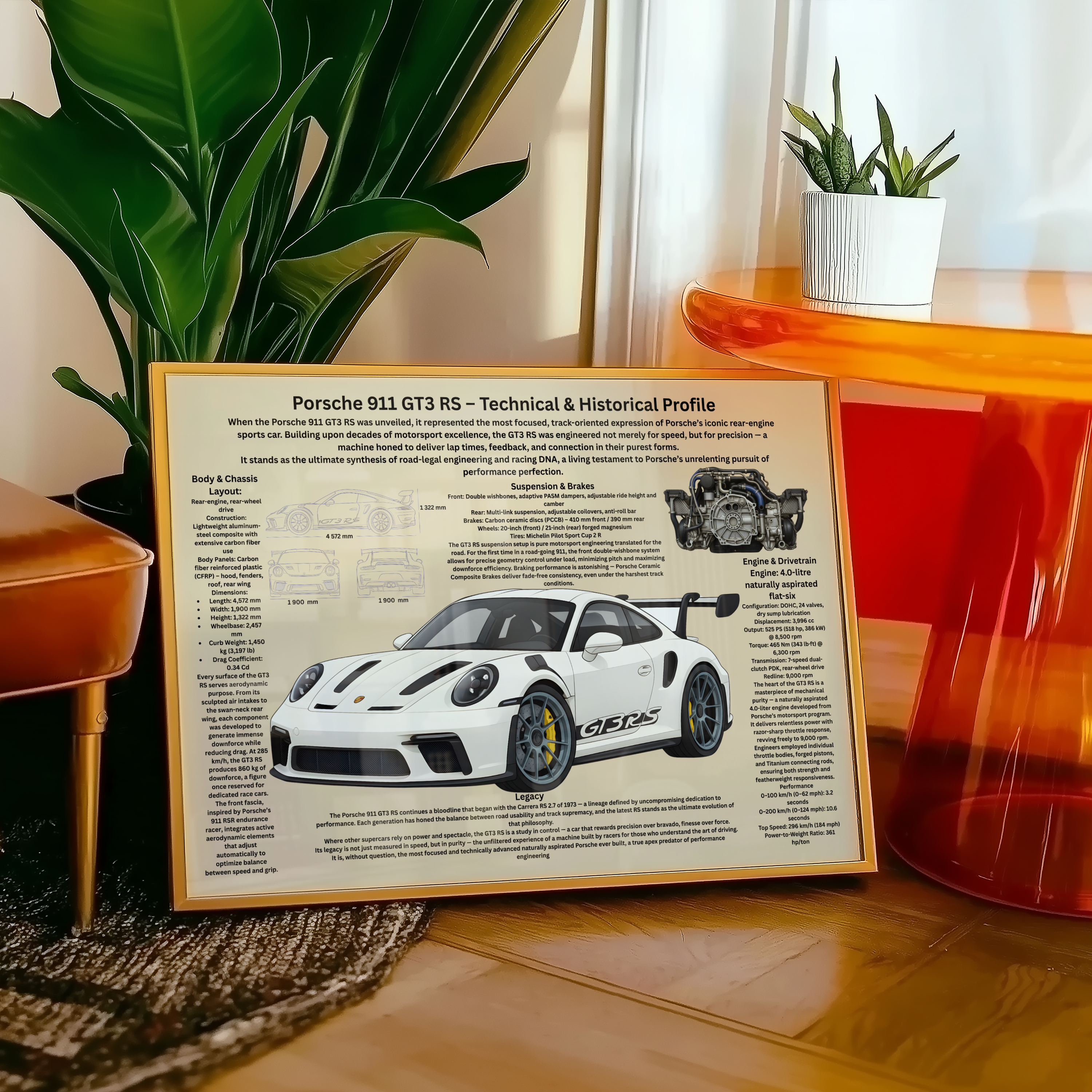 A2 Poster Banorienterad Sportbil – Teknisk Motorsportillustration
