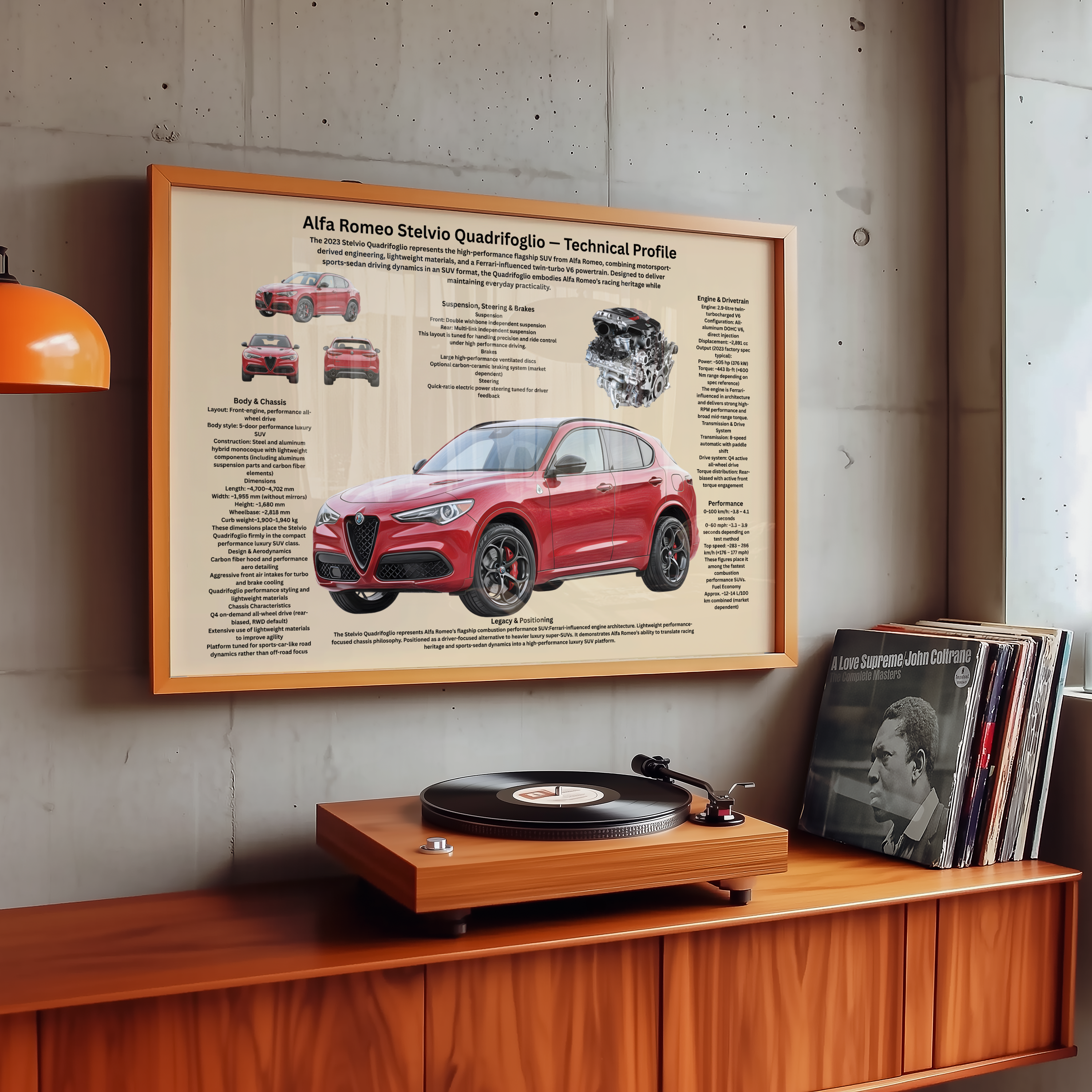 Poster A3 Alfa Romeo Stelvio Quadrifoglio Tekniskt