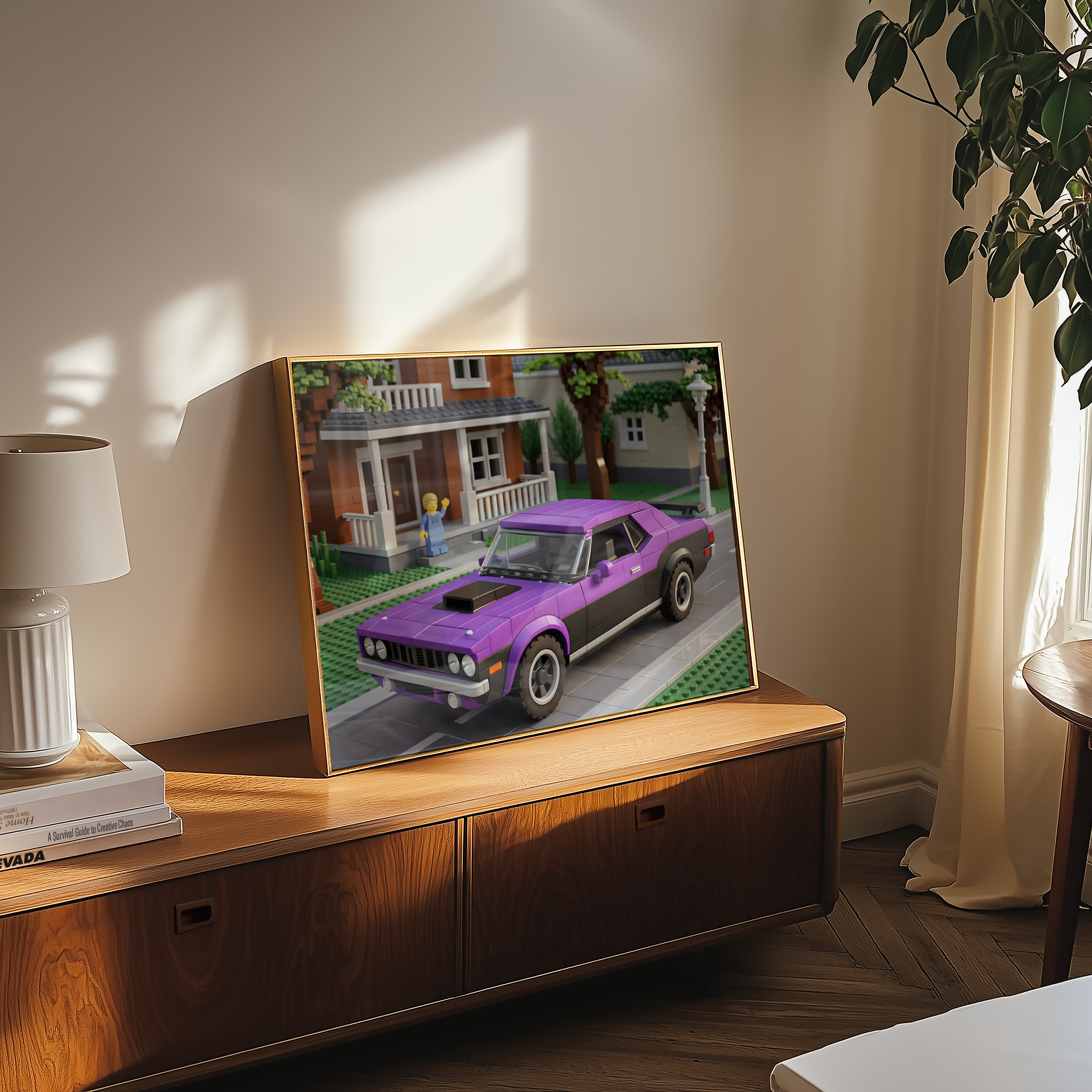 A3 Poster Klassisk Muskelbil – Retro Brick-Style Illustration