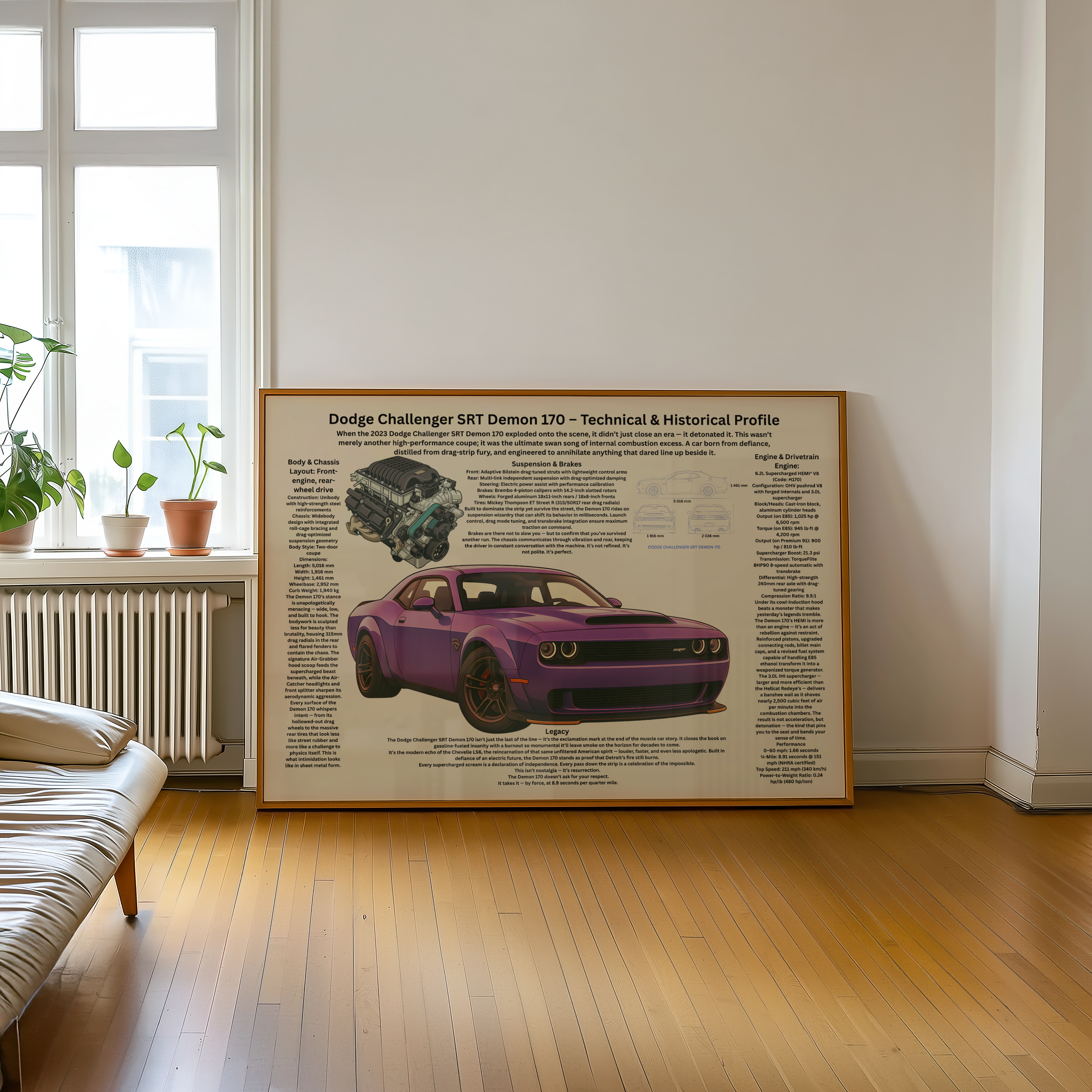 A2 Poster Extrem Muskelbil – Teknisk Motorsportillustration