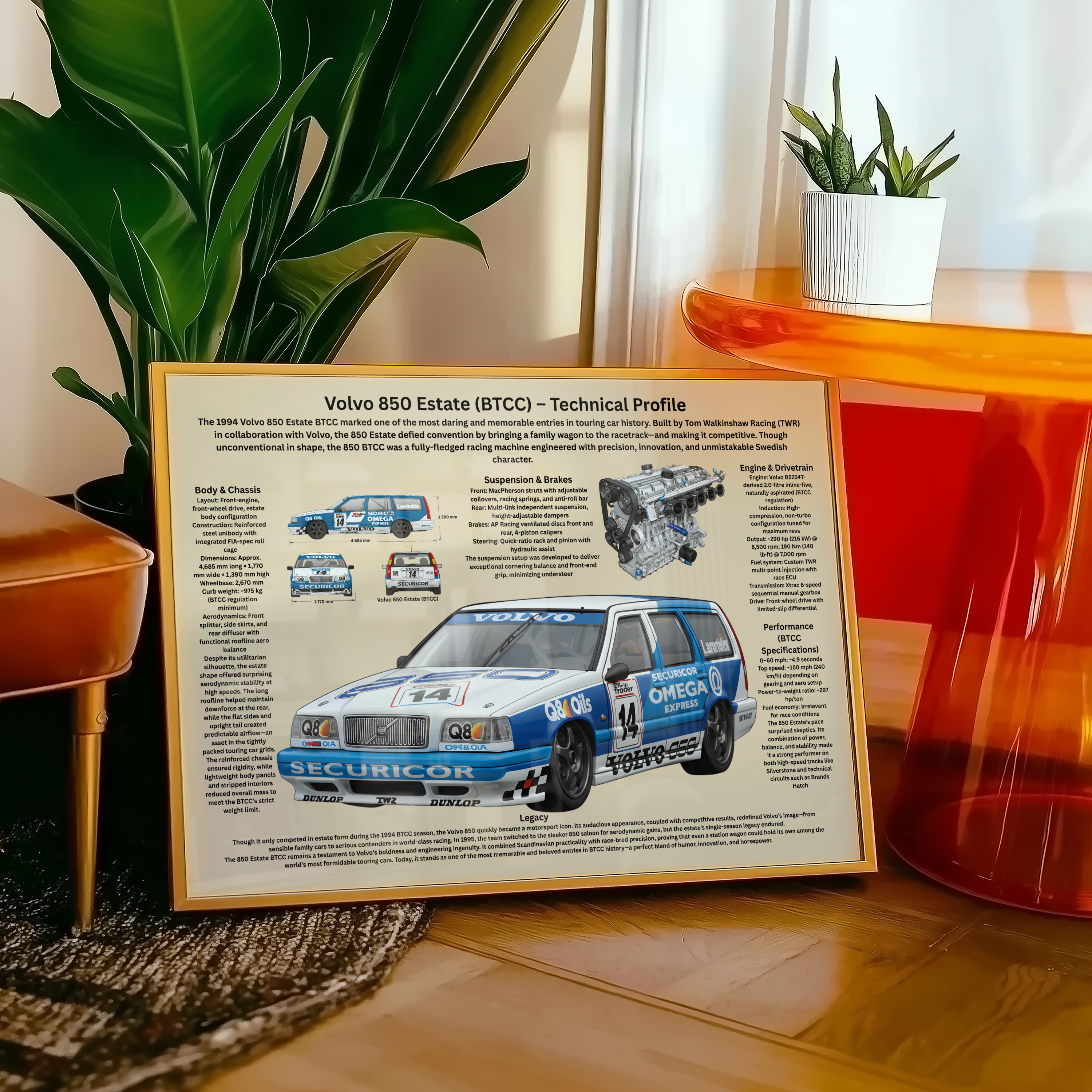 A2 Poster Klassisk Touringbil – Teknisk Motorsportillustration