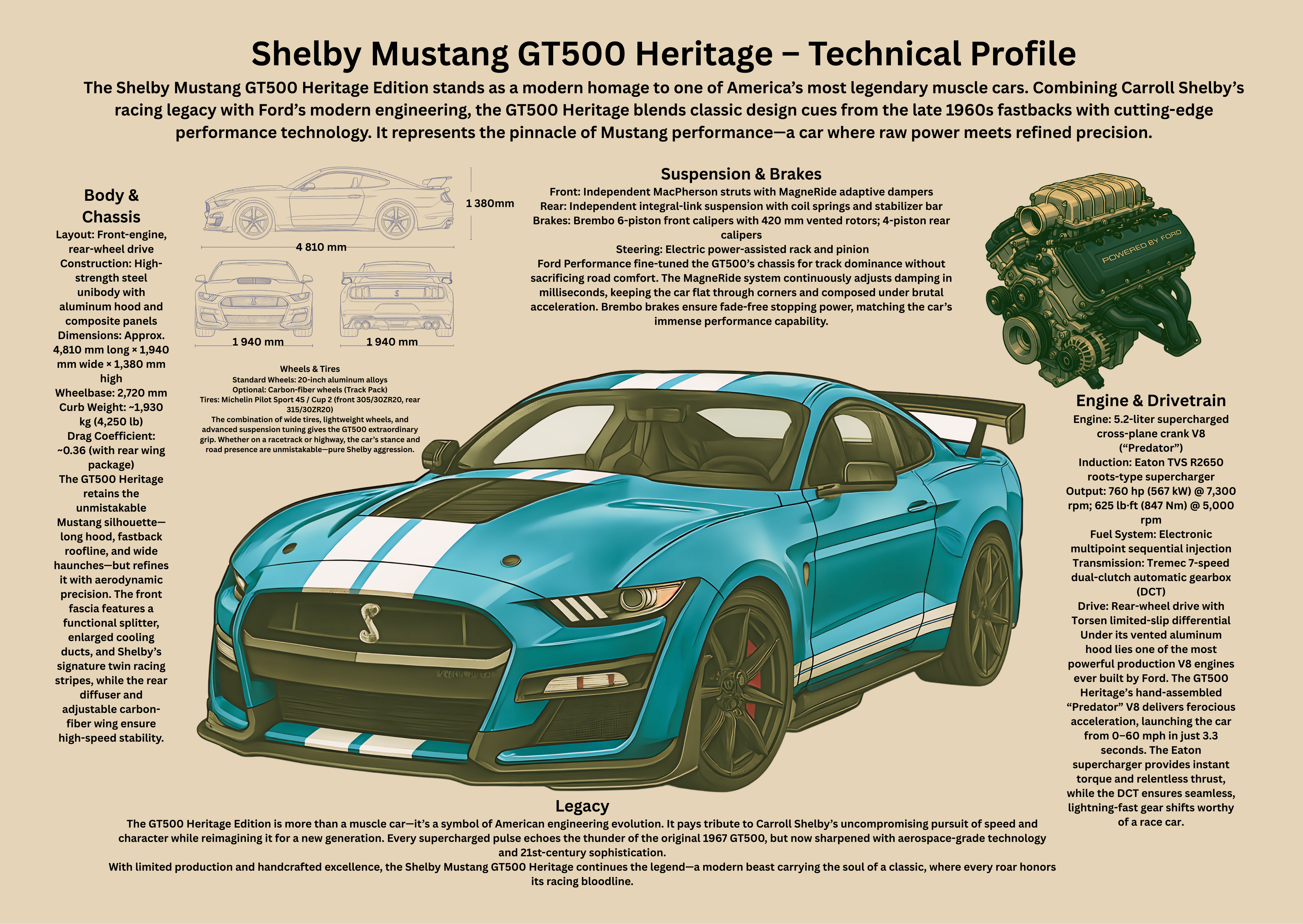 A2  Poster Modern Muskelbil – Teknisk Motorsportillustration