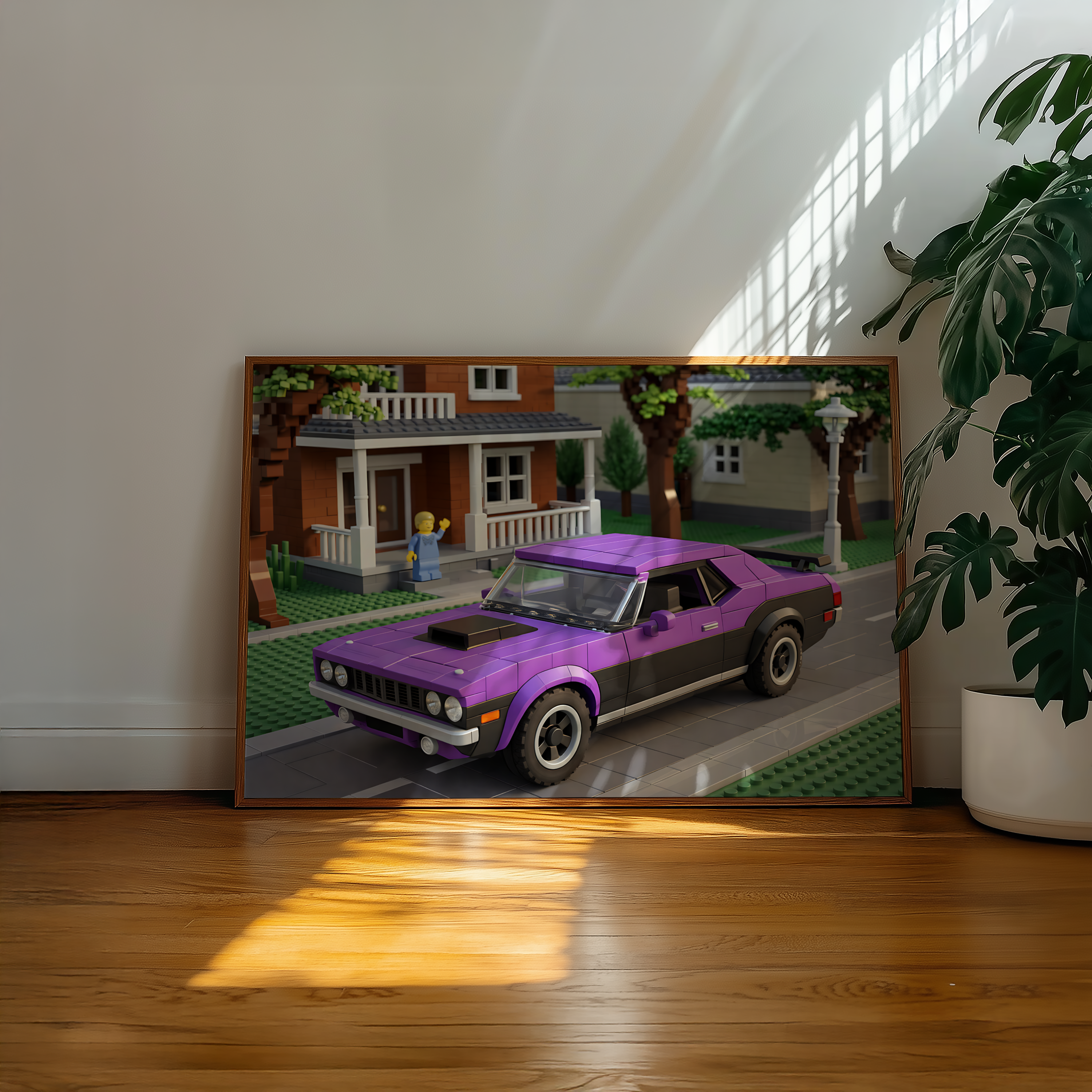 A2 Poster Klassisk Muskelbil – Retro Brick-Style Illustration