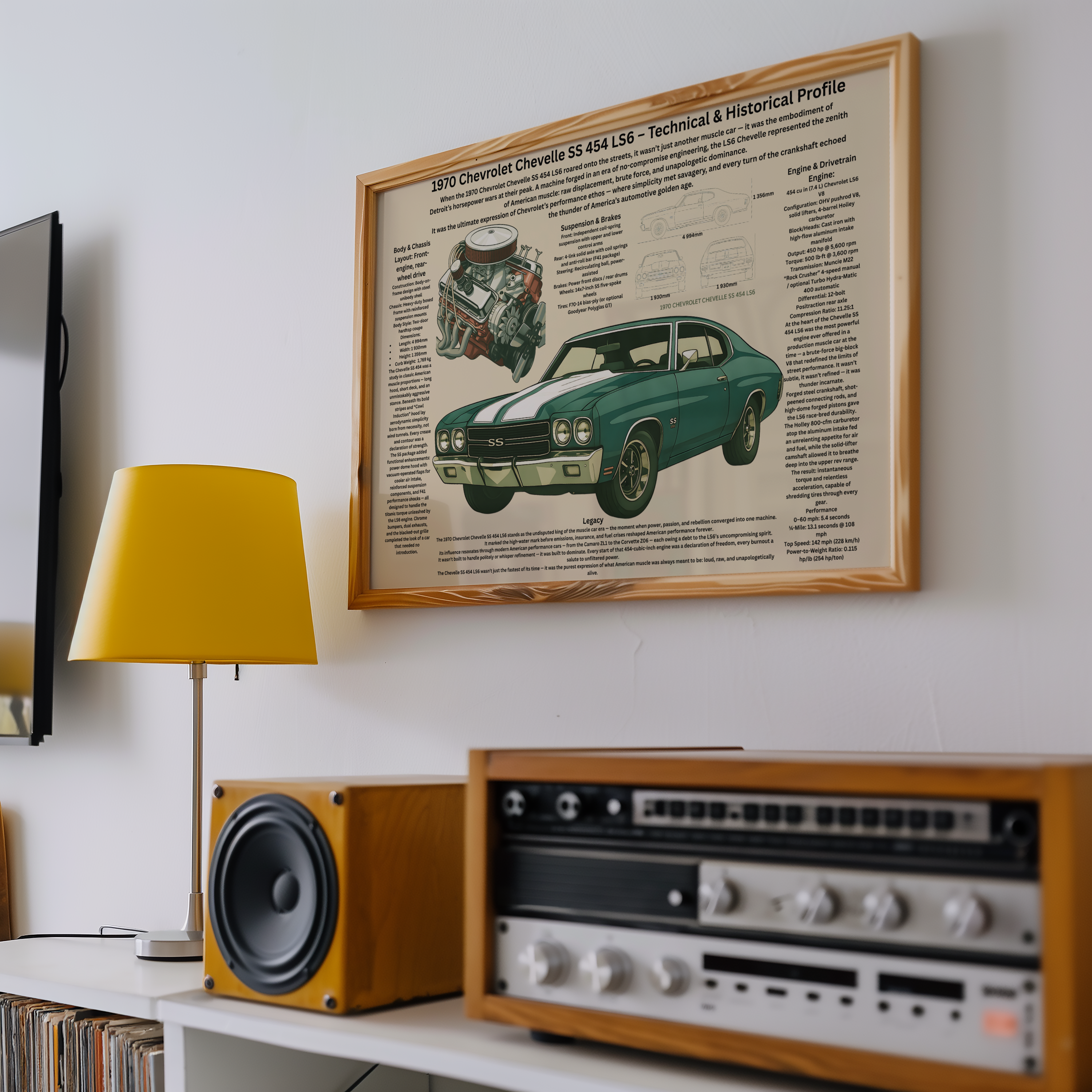 A3 Poster Klassisk Amerikansk Muskelbil – Teknisk Bilillustration