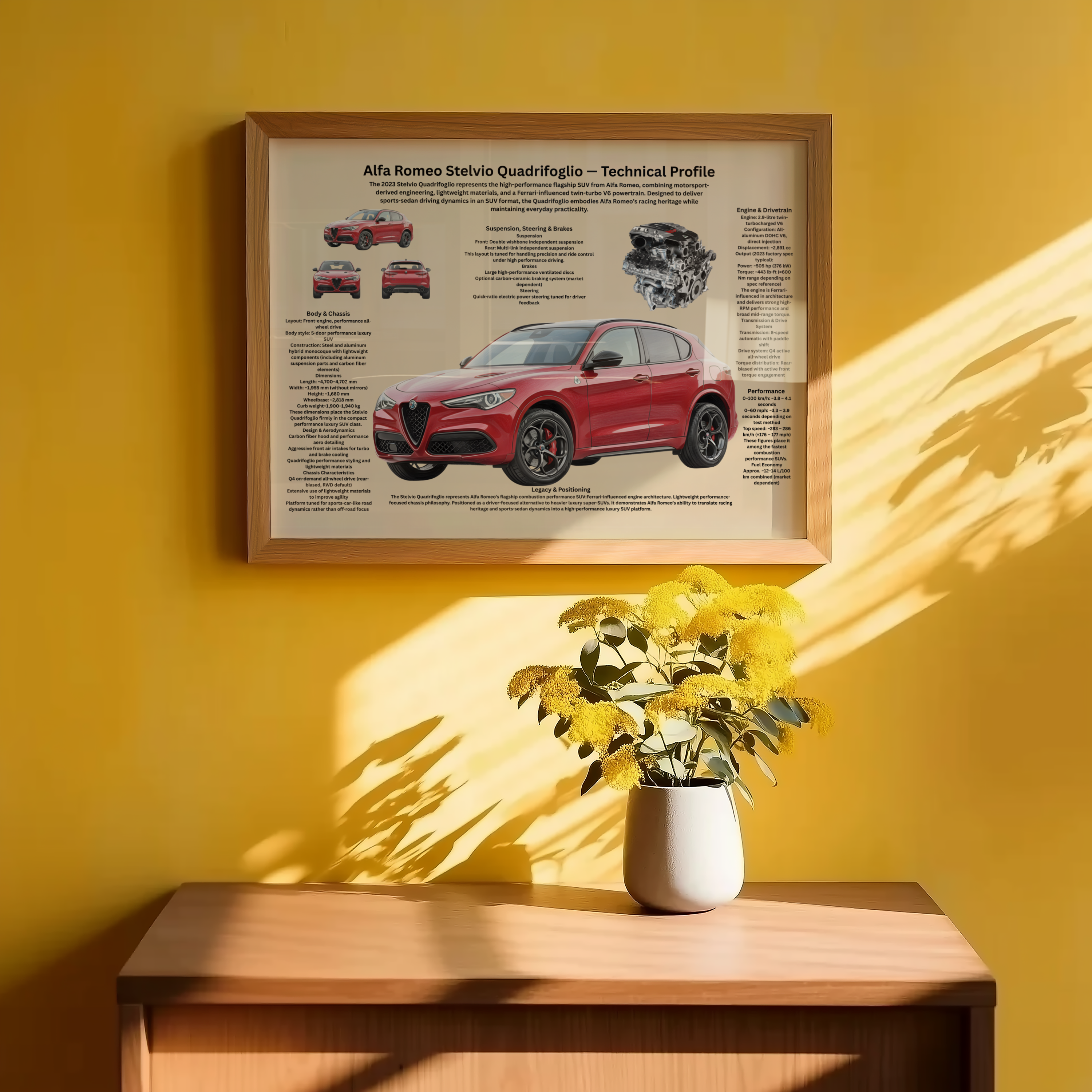 Poster A3 Alfa Romeo Stelvio Quadrifoglio Tekniskt