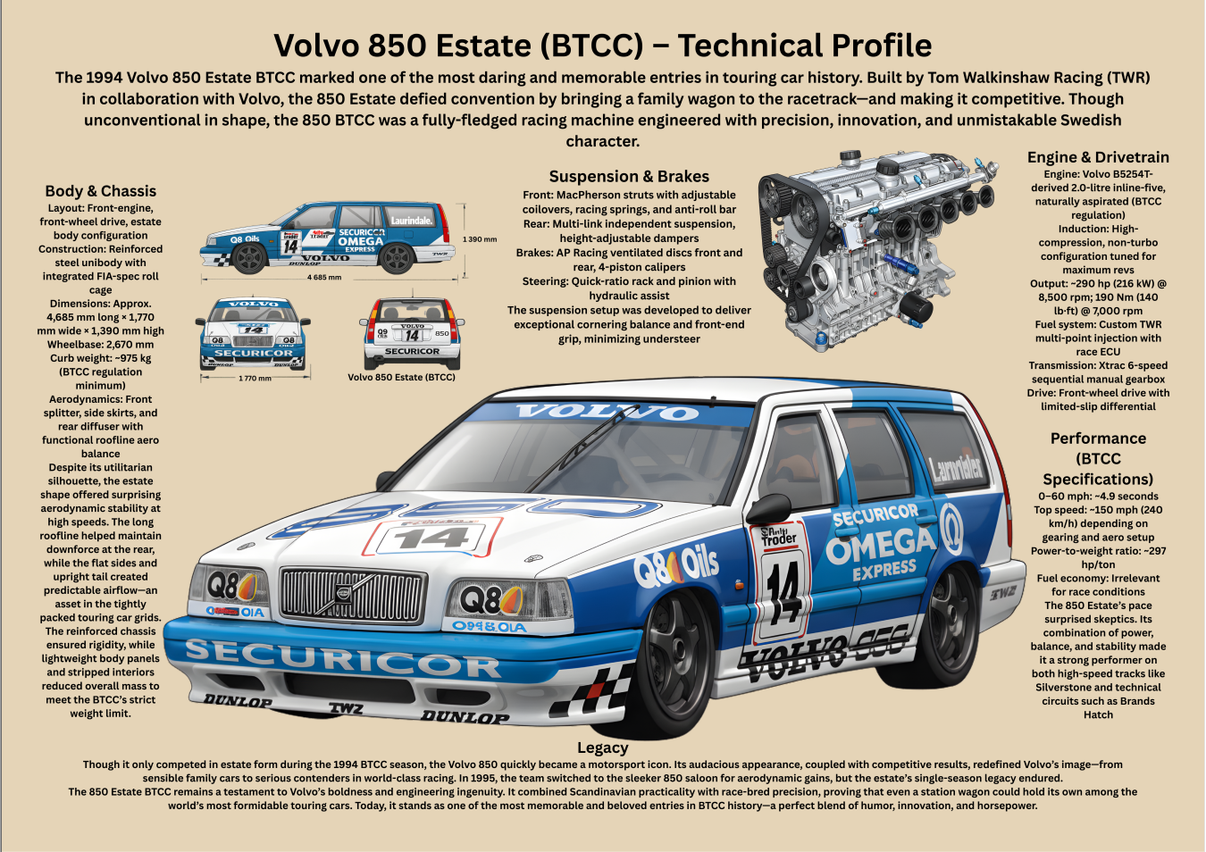 A3 Poster Klassisk Touringbil – Teknisk Motorsportillustration (Estate)