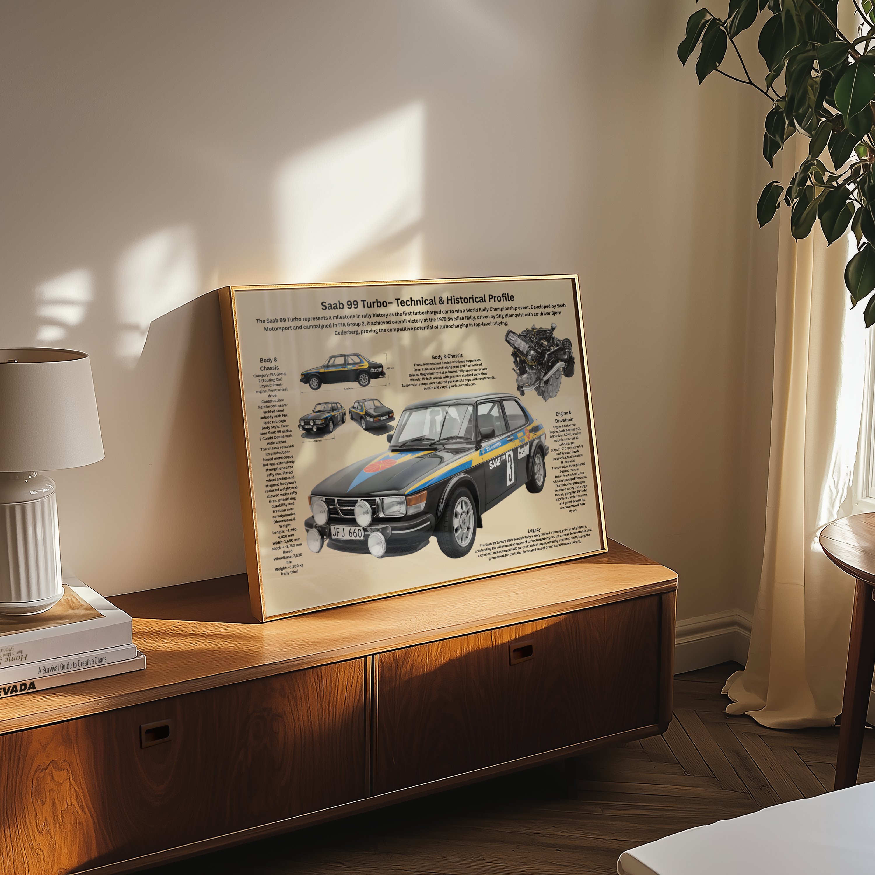 A3 Poster Klassisk Rallybil – Teknisk Motorsportillustration