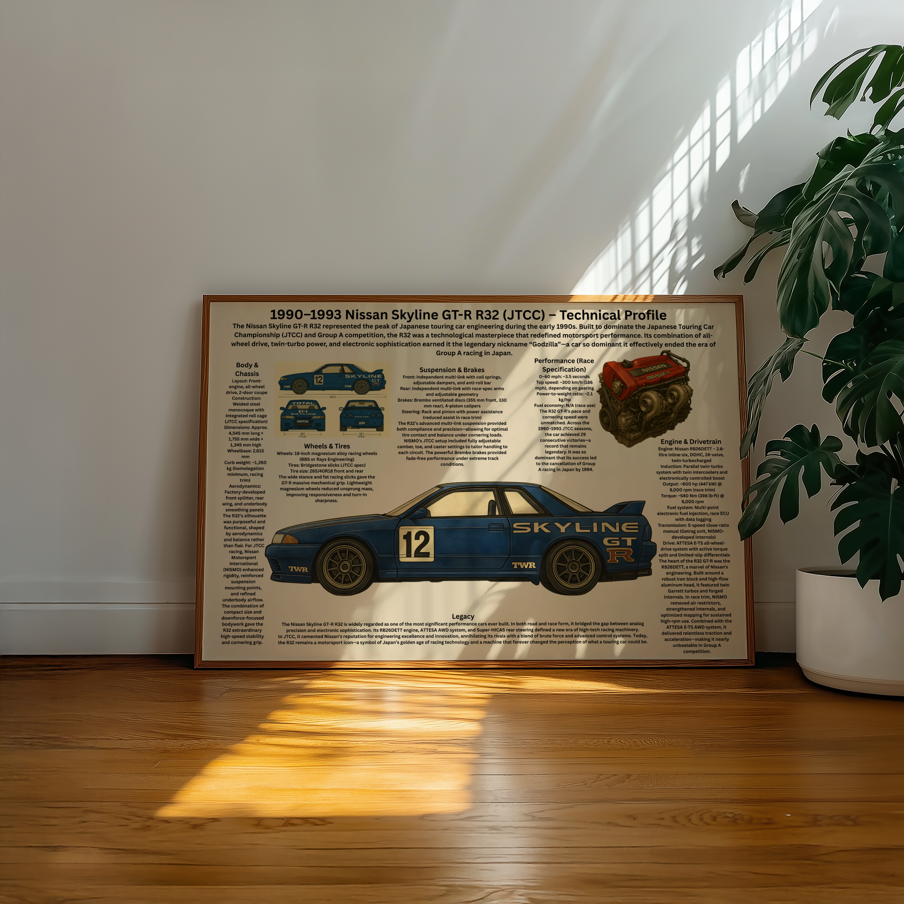 A2 Poster Klassisk Japansk Touringcar – Teknisk Motorsportillustration