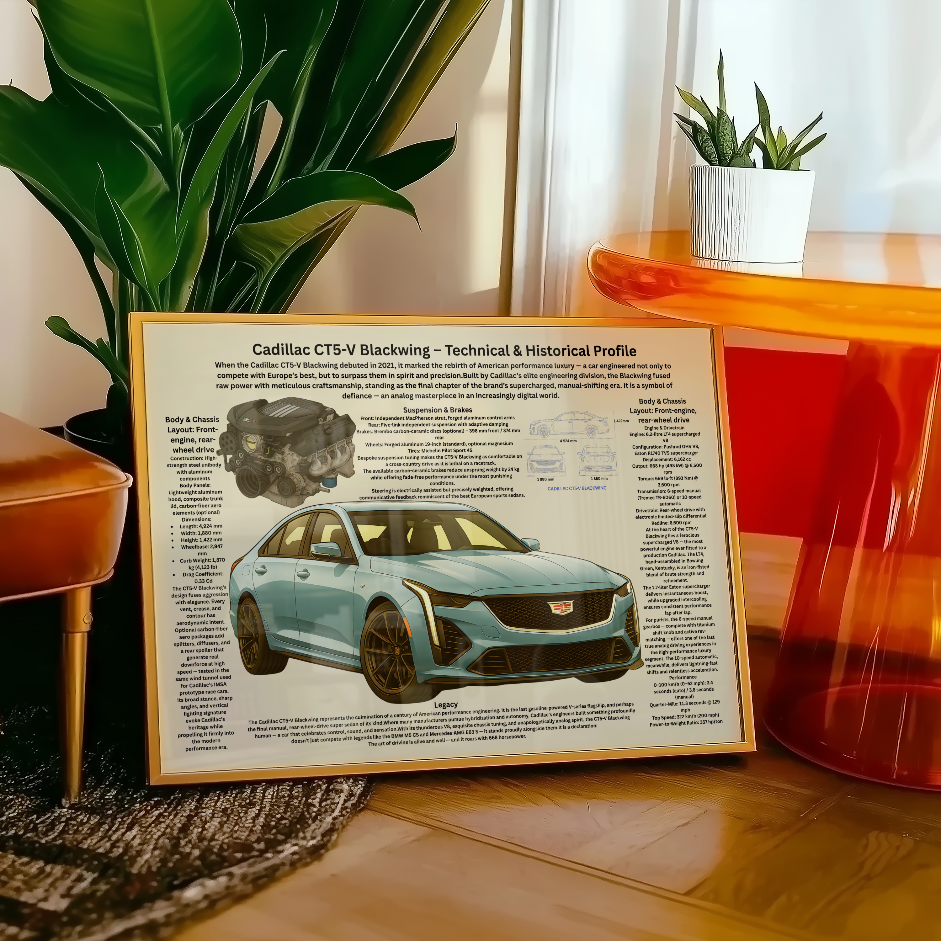 A2 Poster Prestandasedan – Teknisk Motorsportillustration