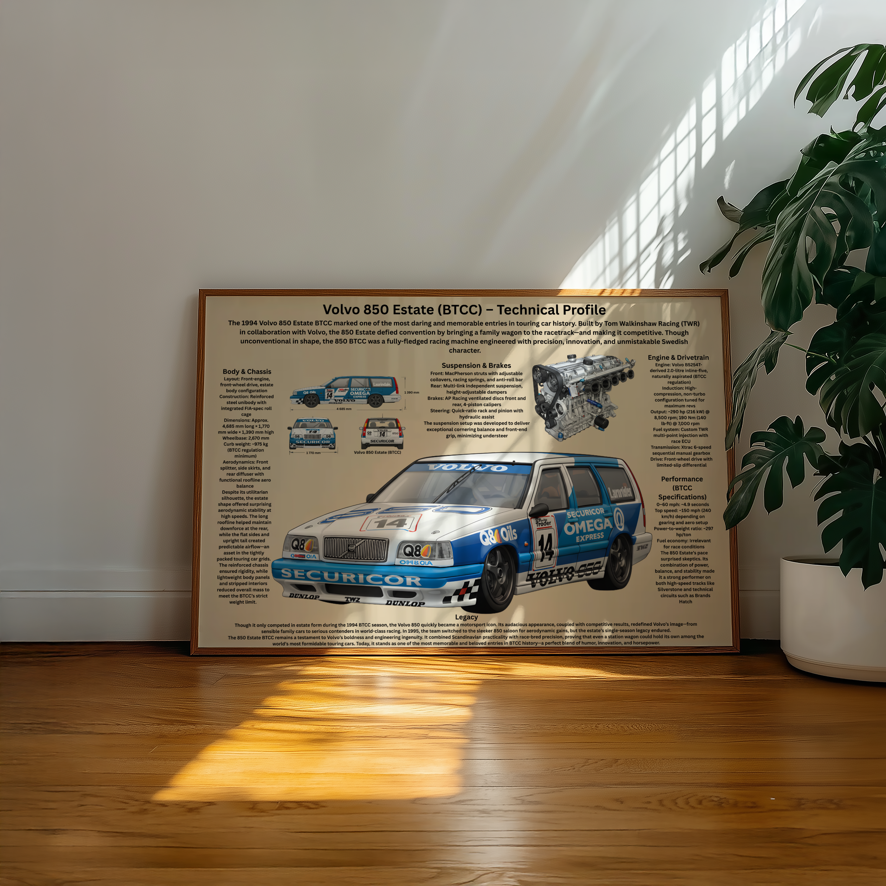 A2 Poster Klassisk Touringbil – Teknisk Motorsportillustration