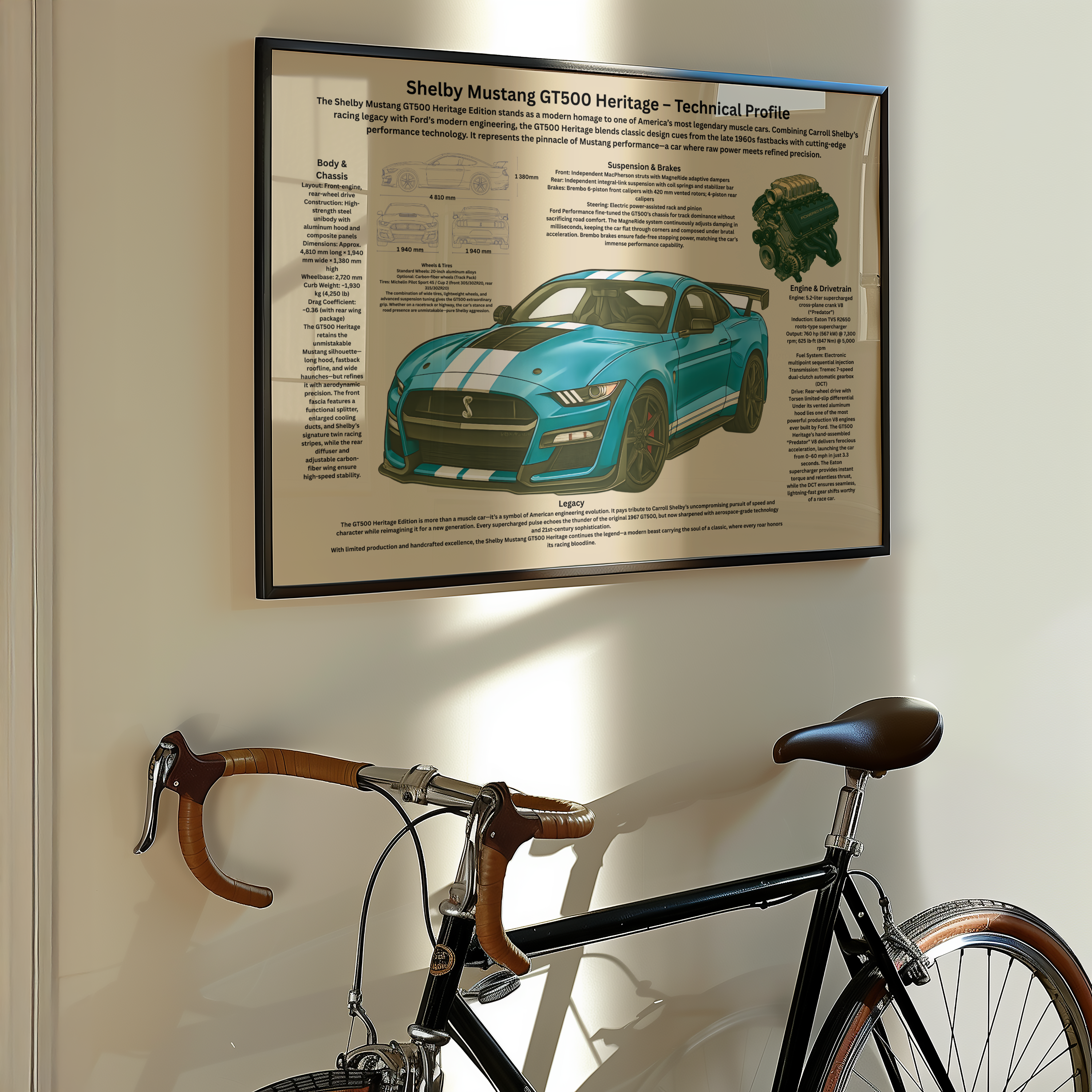 A2  Poster Modern Muskelbil – Teknisk Motorsportillustration
