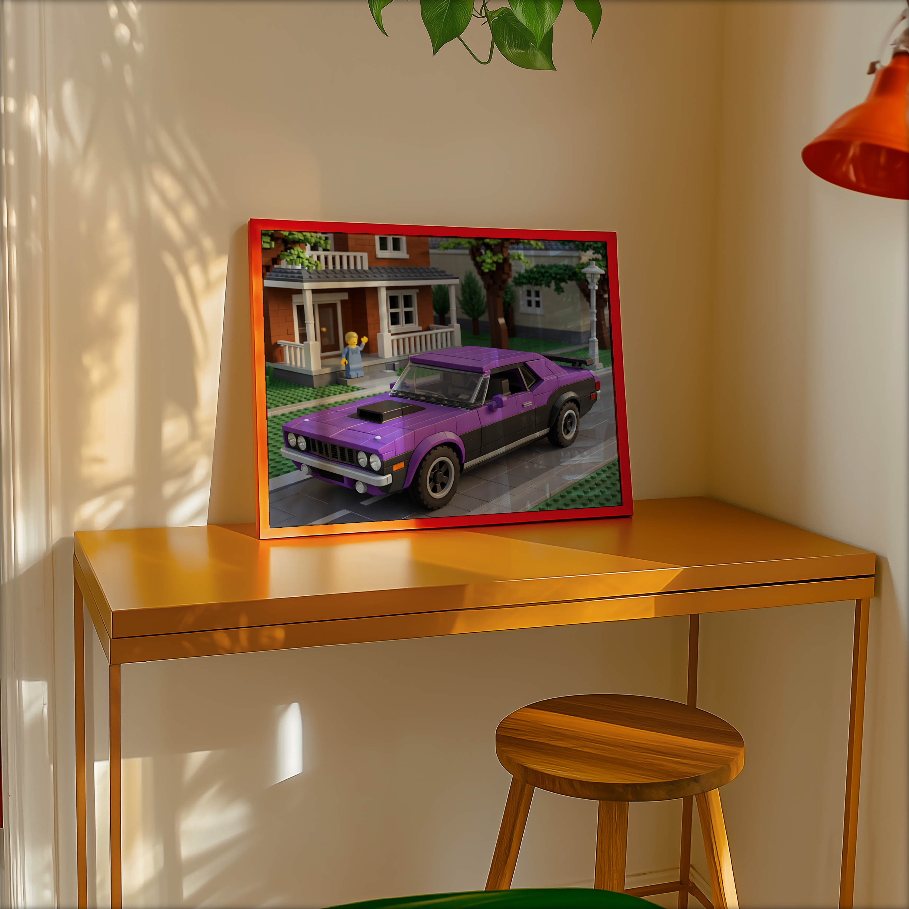 A3 Poster Klassisk Muskelbil – Retro Brick-Style Illustration