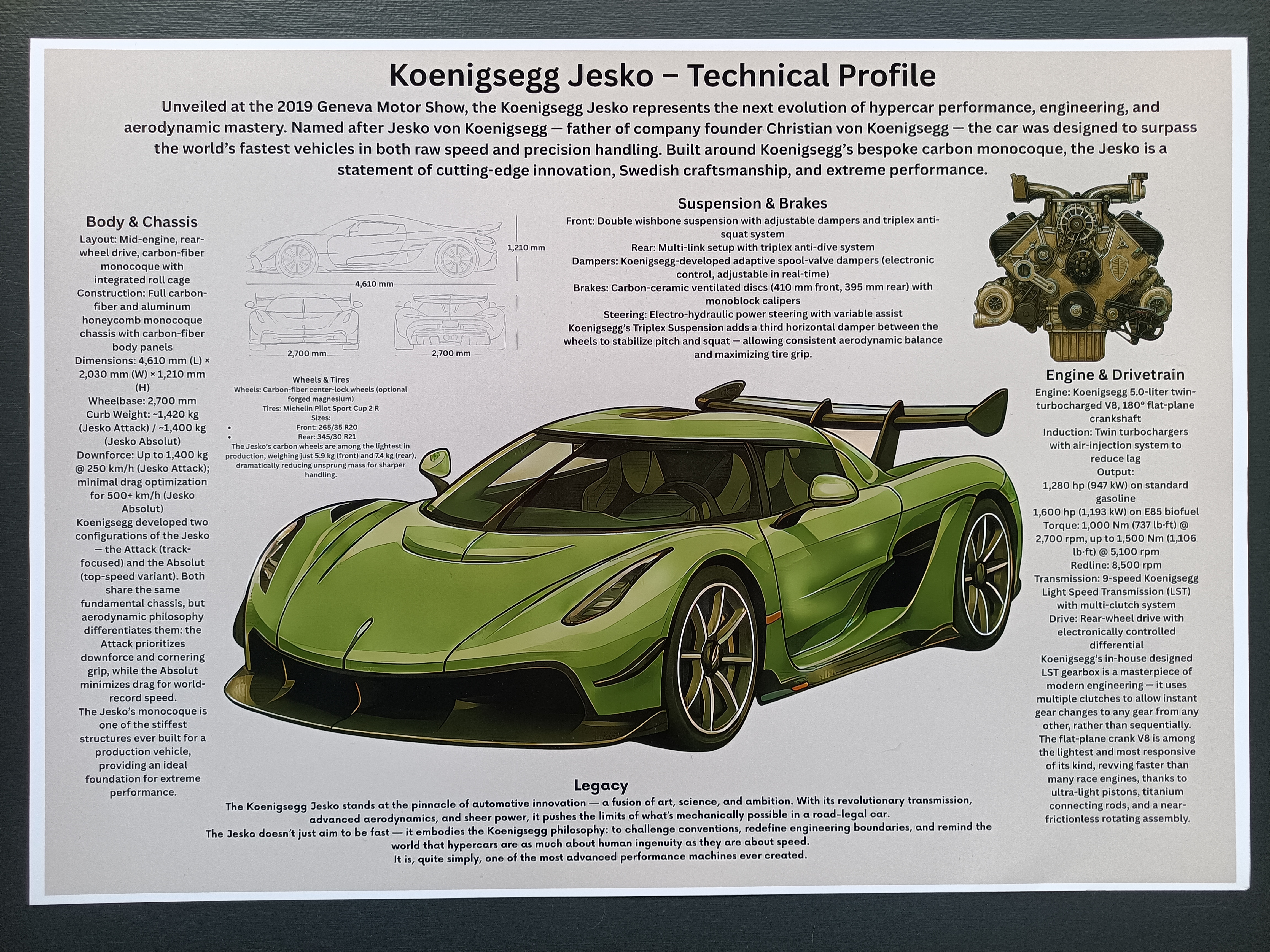 Koenigsegg Jesko Technical Profile - Affischer A3