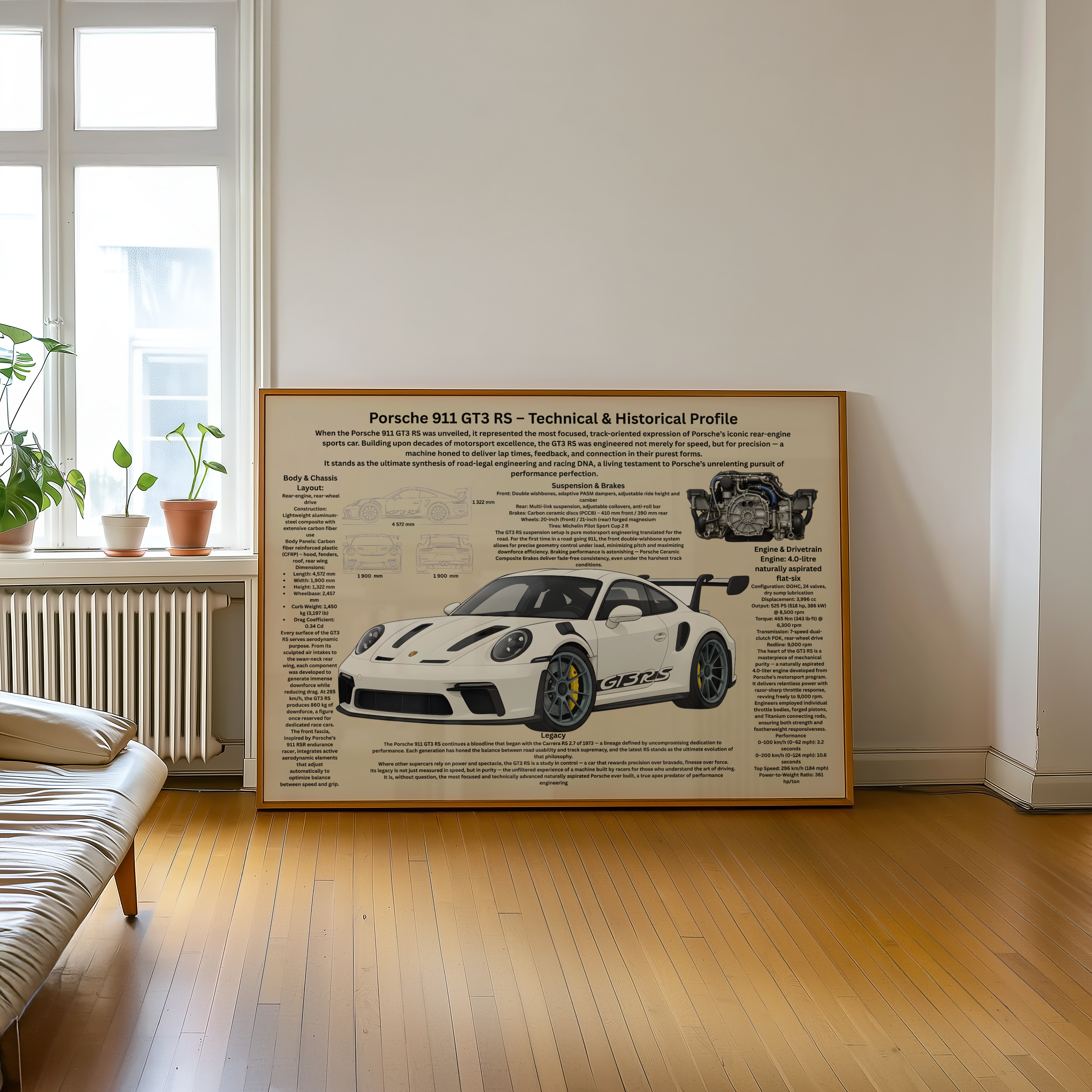 A2 Poster Banorienterad Sportbil – Teknisk Motorsportillustration