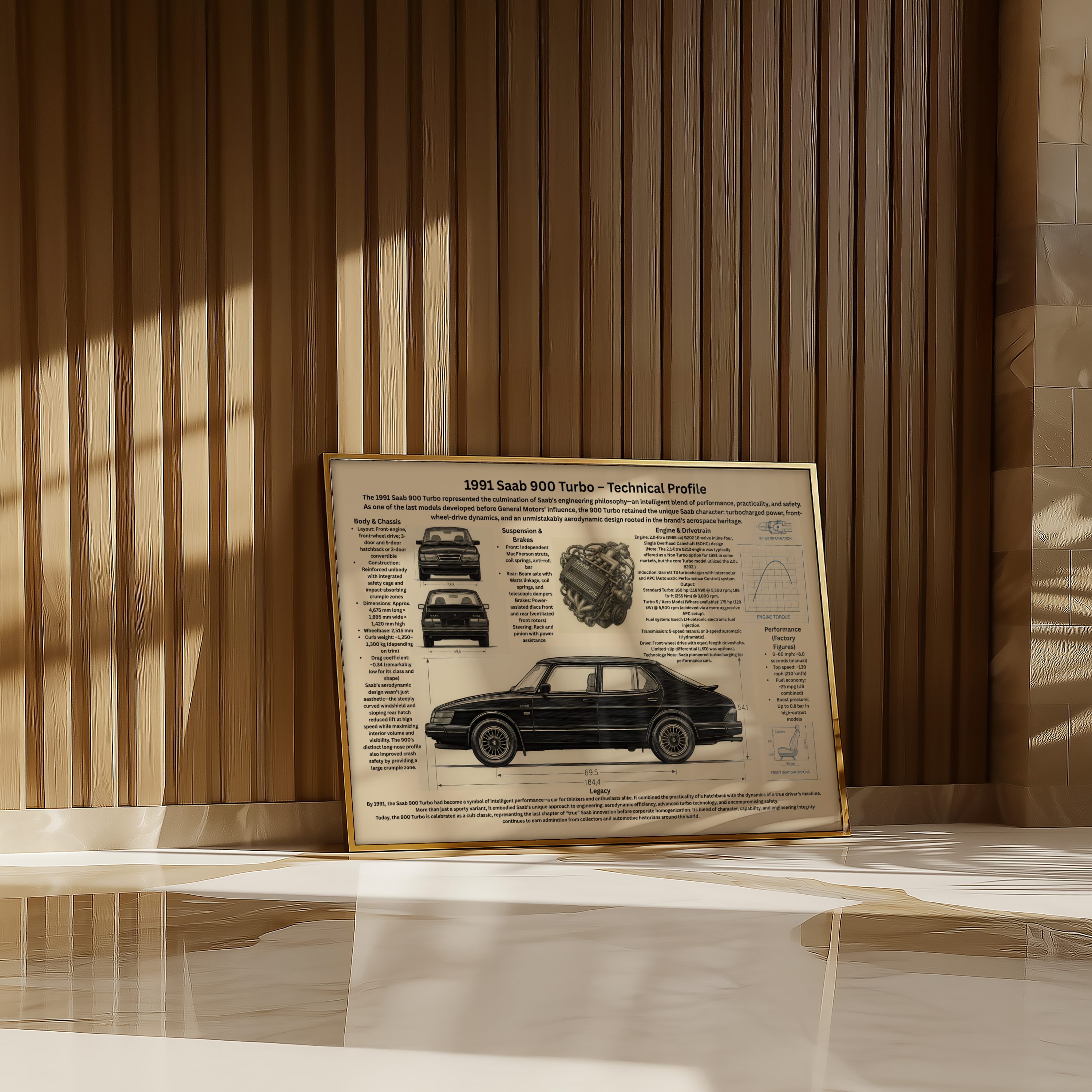 A2 Poster Klassisk Turbo-bil – Teknisk Bilillustration