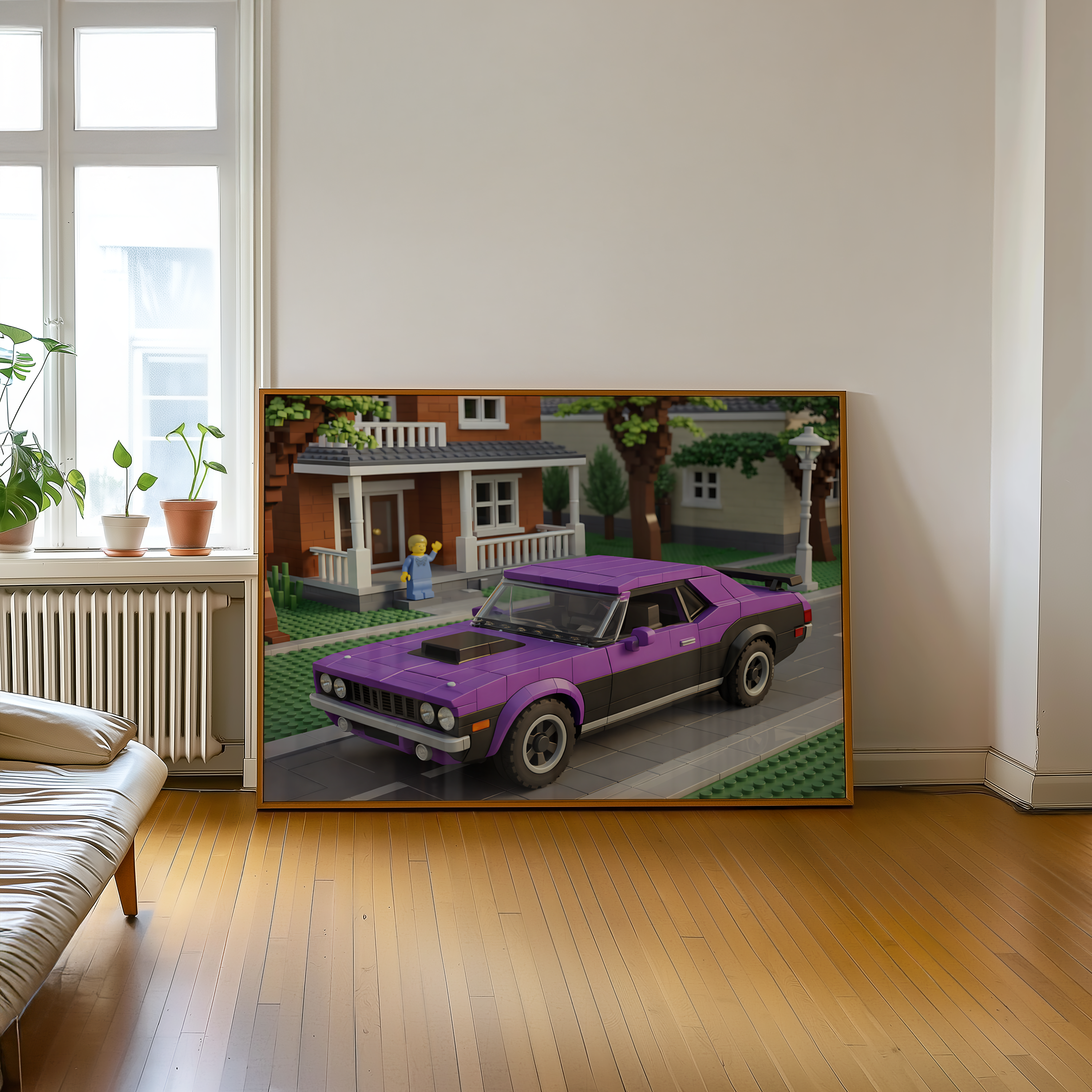 A2 Poster Klassisk Muskelbil – Retro Brick-Style Illustration