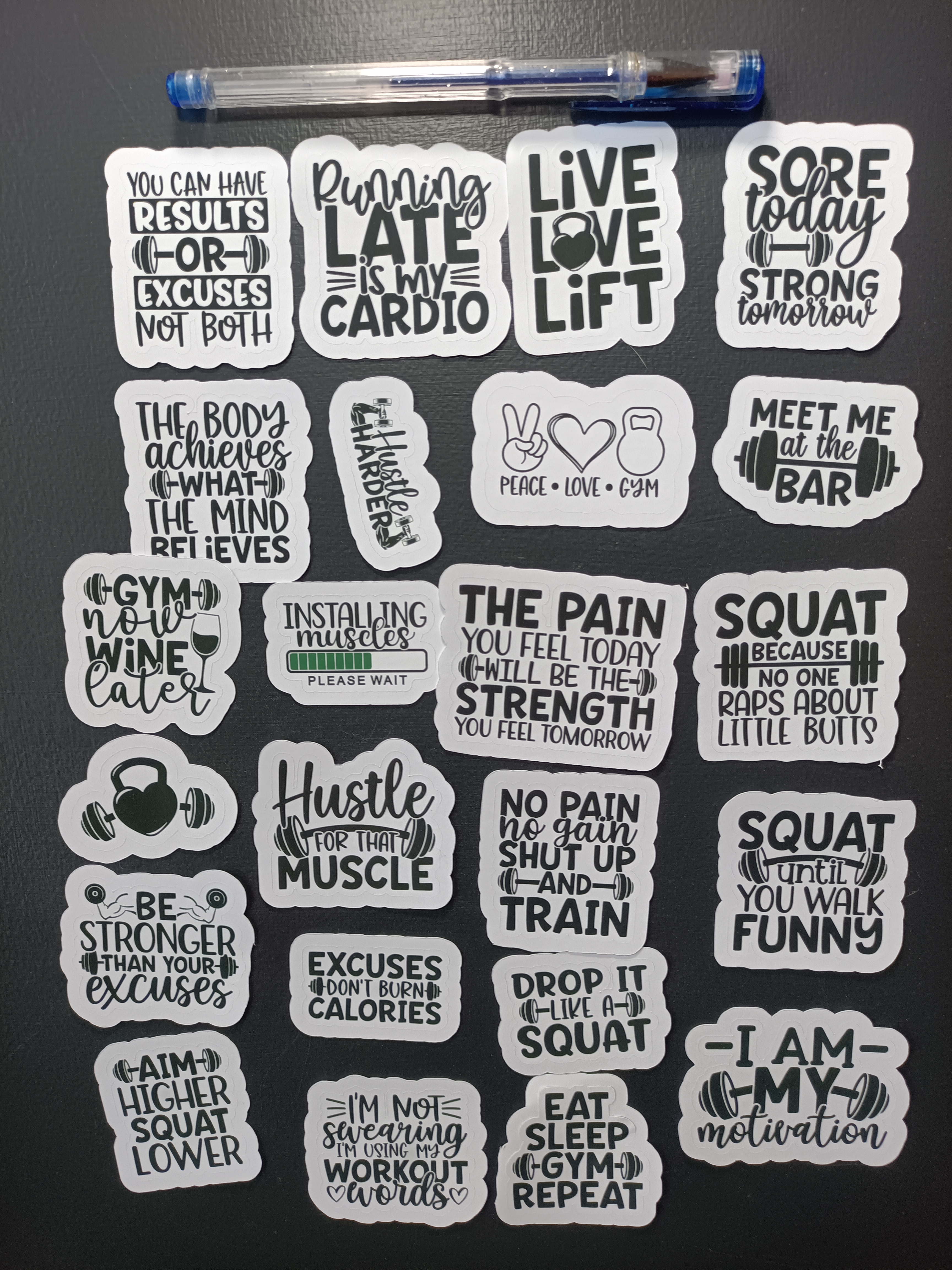 Fitnessmotivation klistermärkespaket - 23 st.