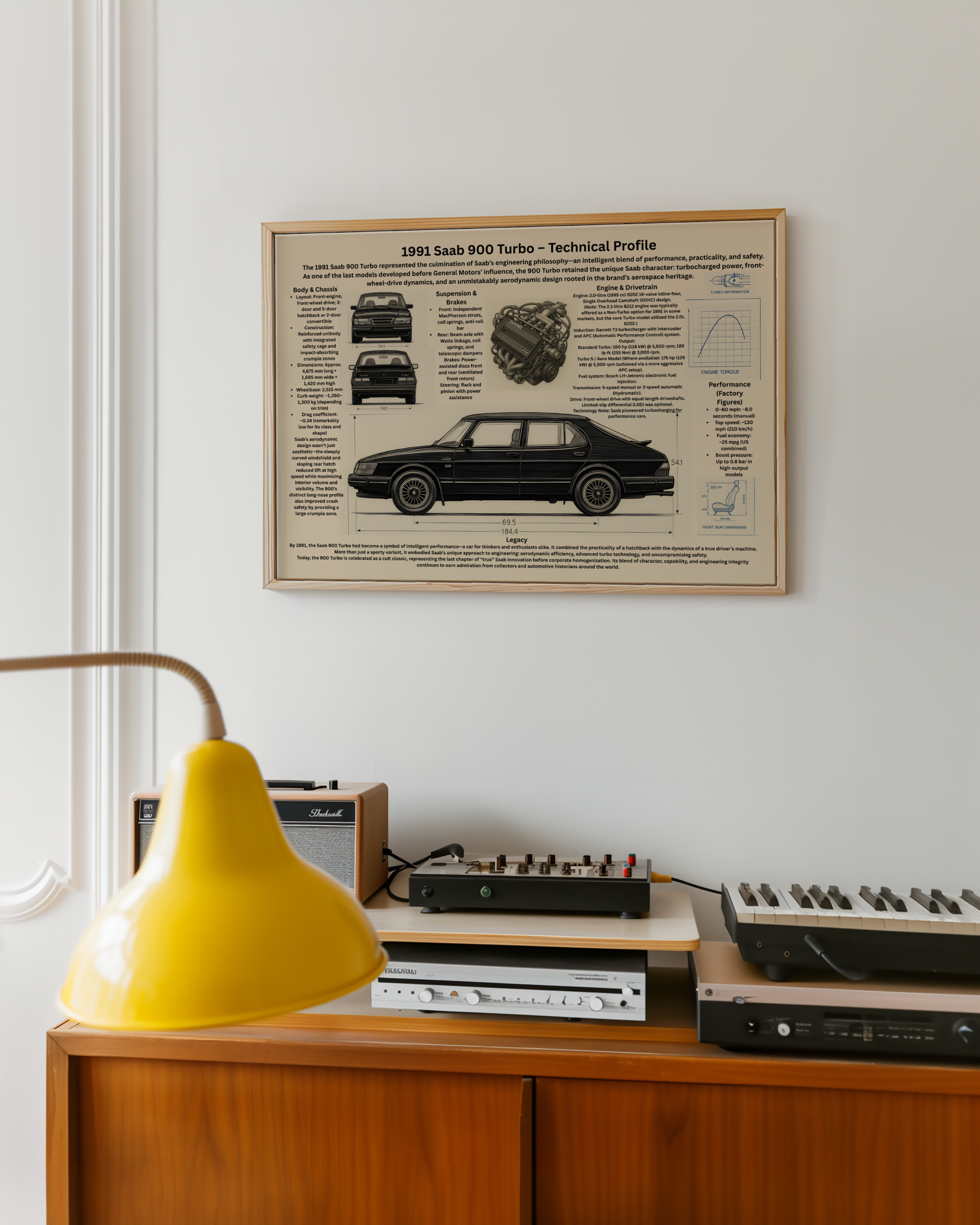 A3 Poster Klassisk Turbo-bil – Teknisk Bilillustration