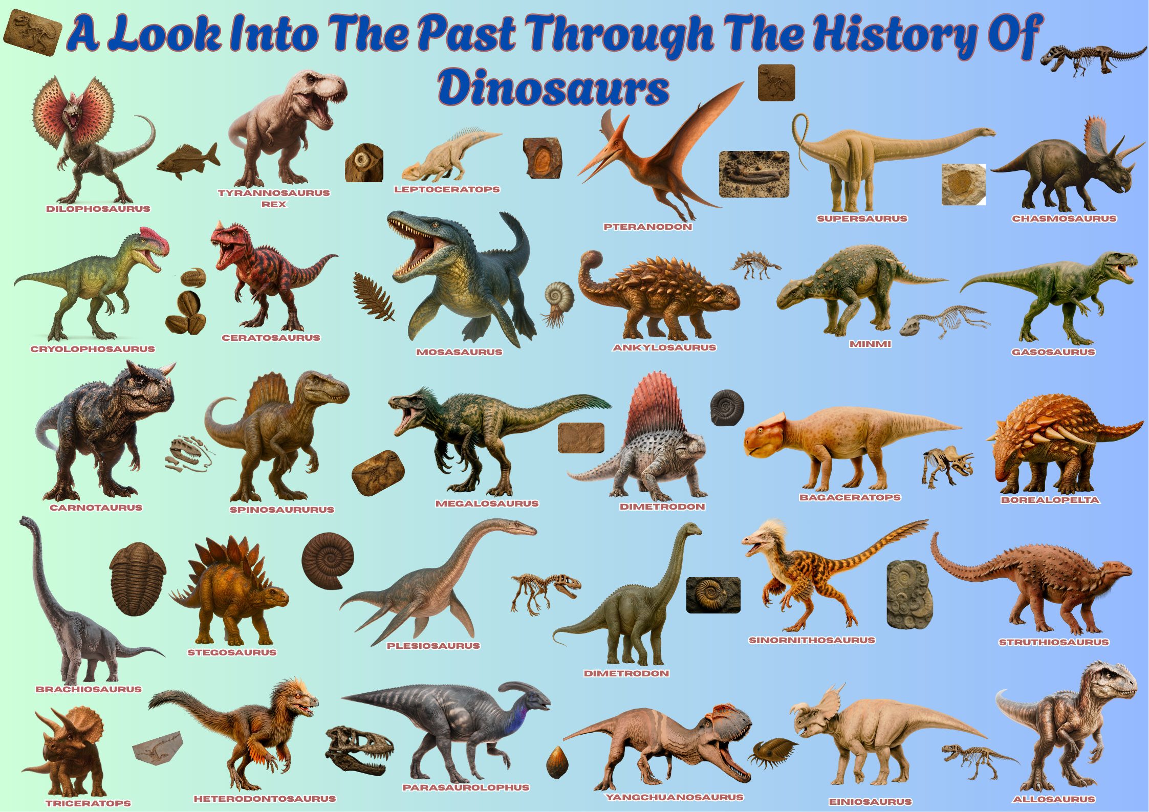 En titt in i det förflutna genom dinosauriernas historia - Affisher A2