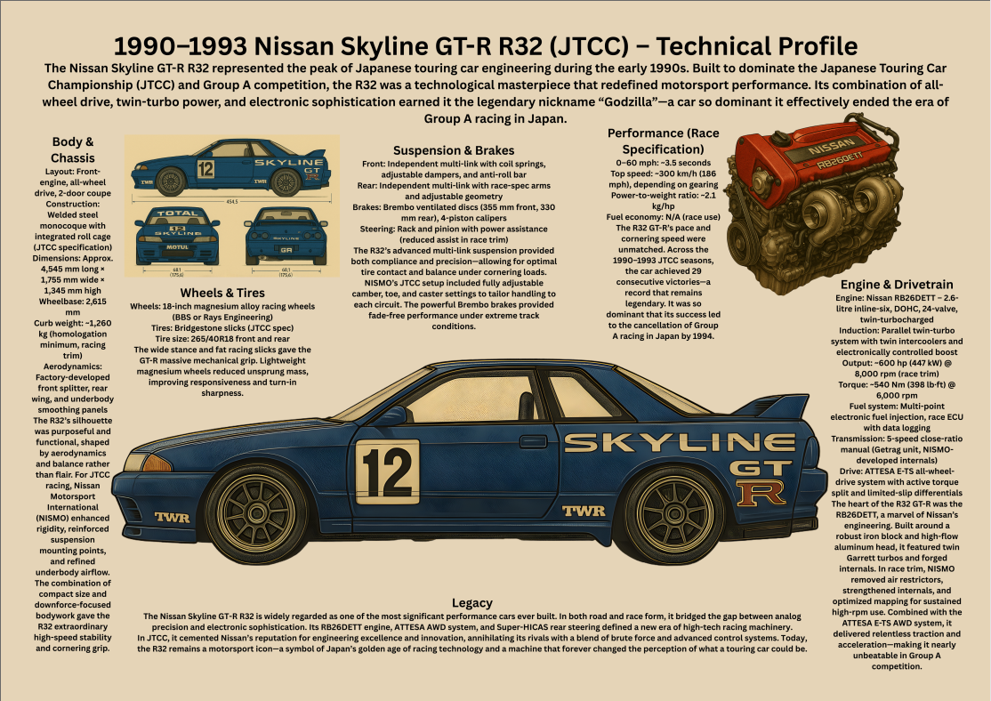 A3 Poster Klassisk Japansk Touringcar – Teknisk Motorsportillustration