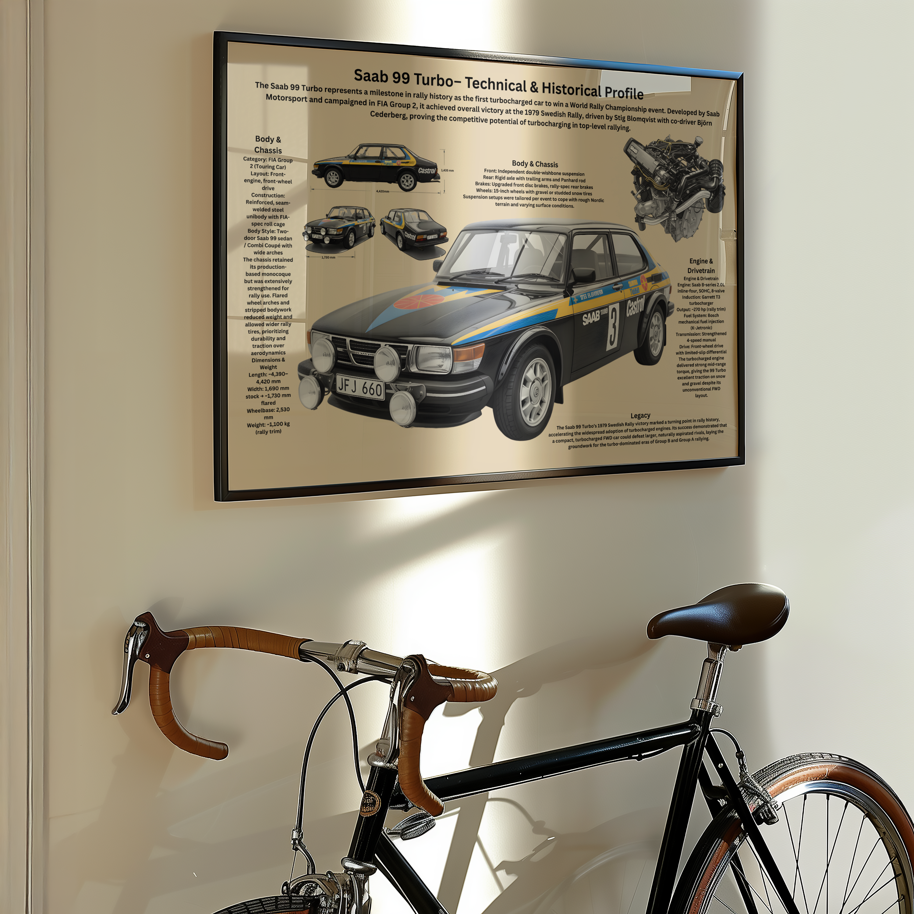 A2 Poster Klassisk Rallybil – Teknisk Motorsportillustration