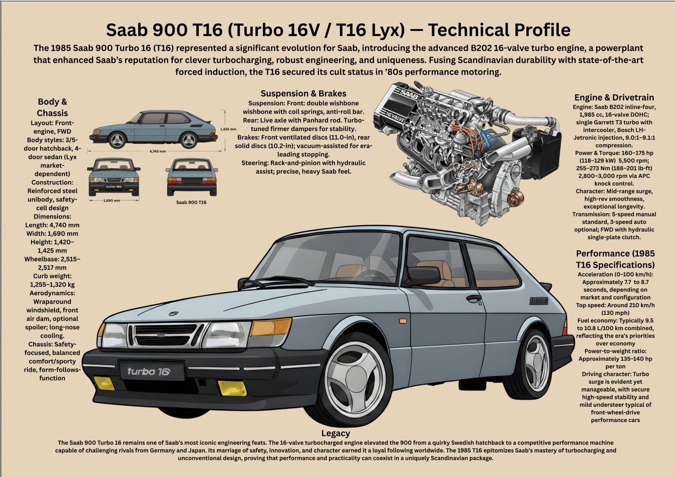 A3 Poster Klassisk Turbohalvkombi – Teknisk Bilillustration