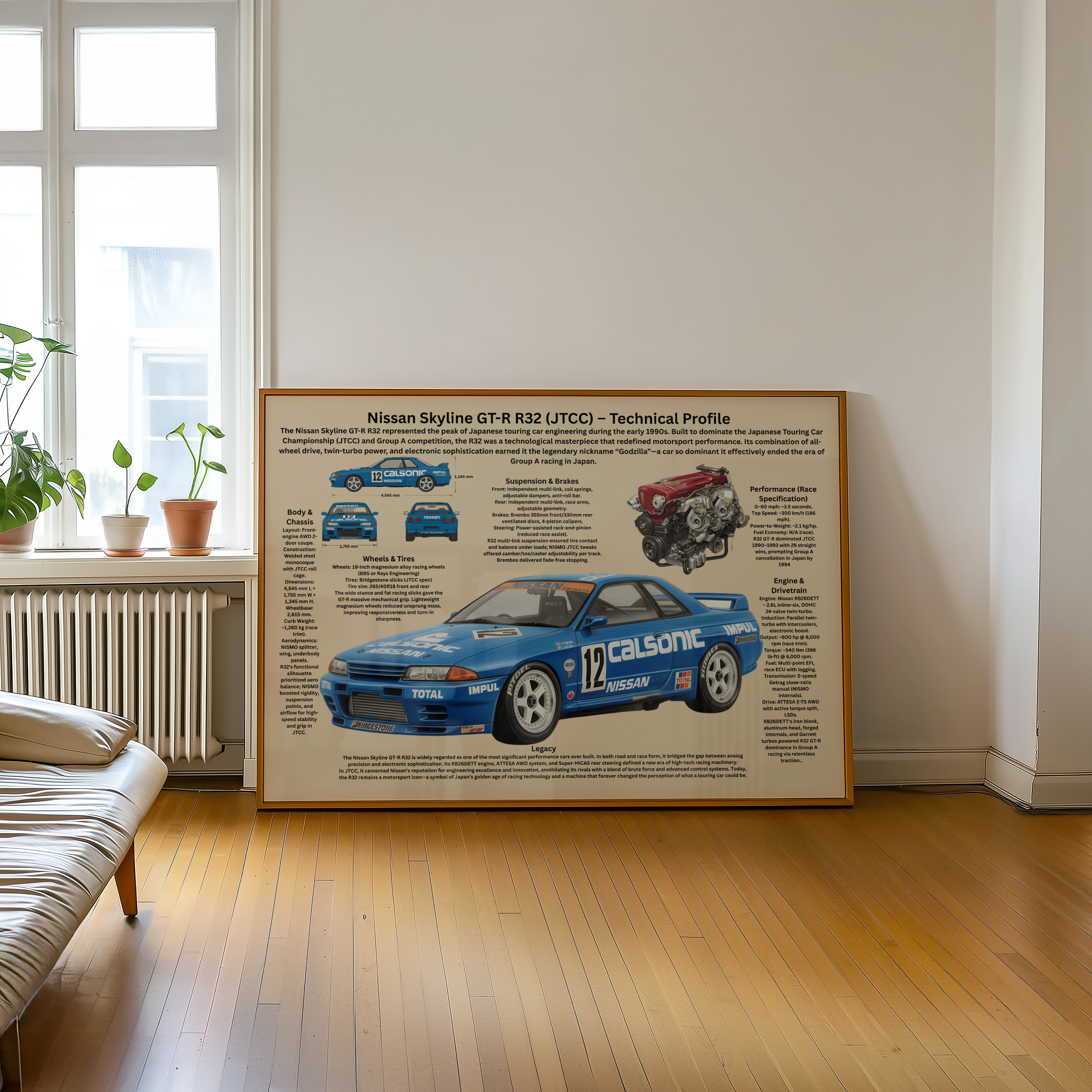 A2 Poster Klassisk Touringbil – Teknisk Motorsportillustration