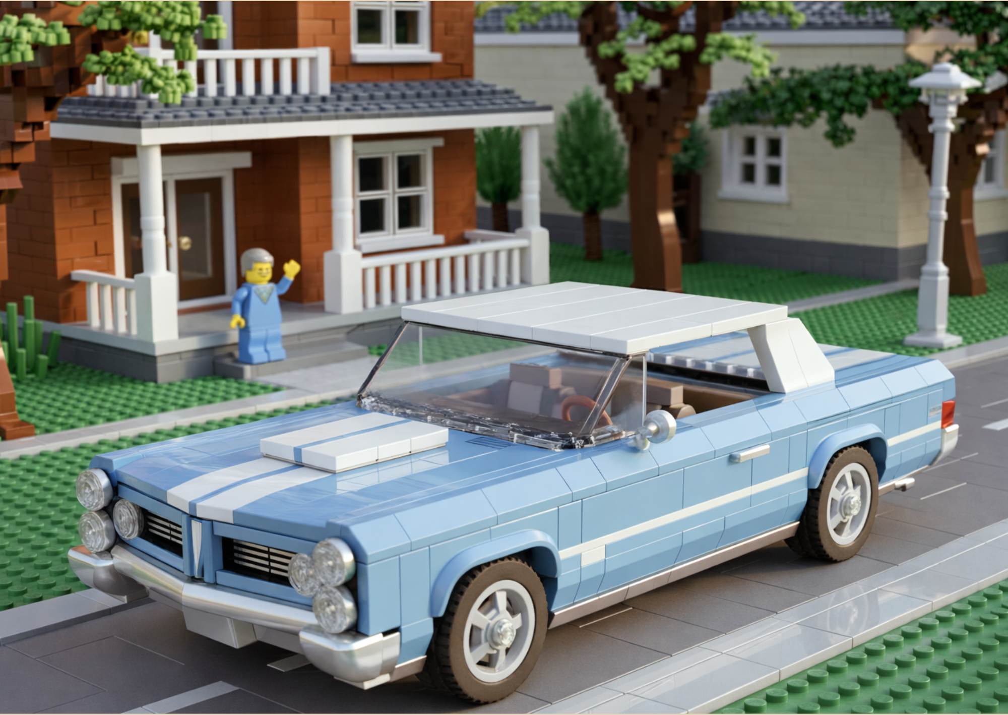 A3 Poster Vintage Kombi i Brick-stil – Retro Station Wagon Illustration