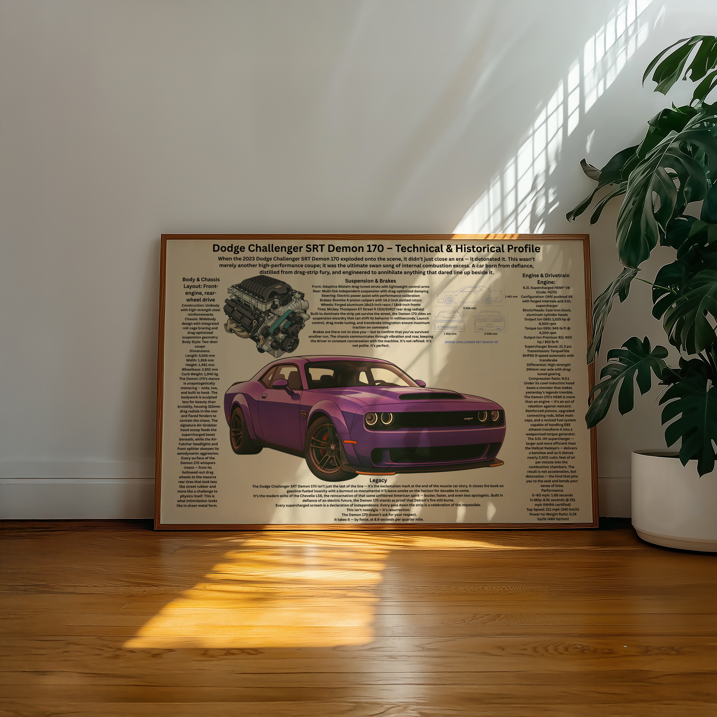 A2 Poster Extrem Muskelbil – Teknisk Motorsportillustration