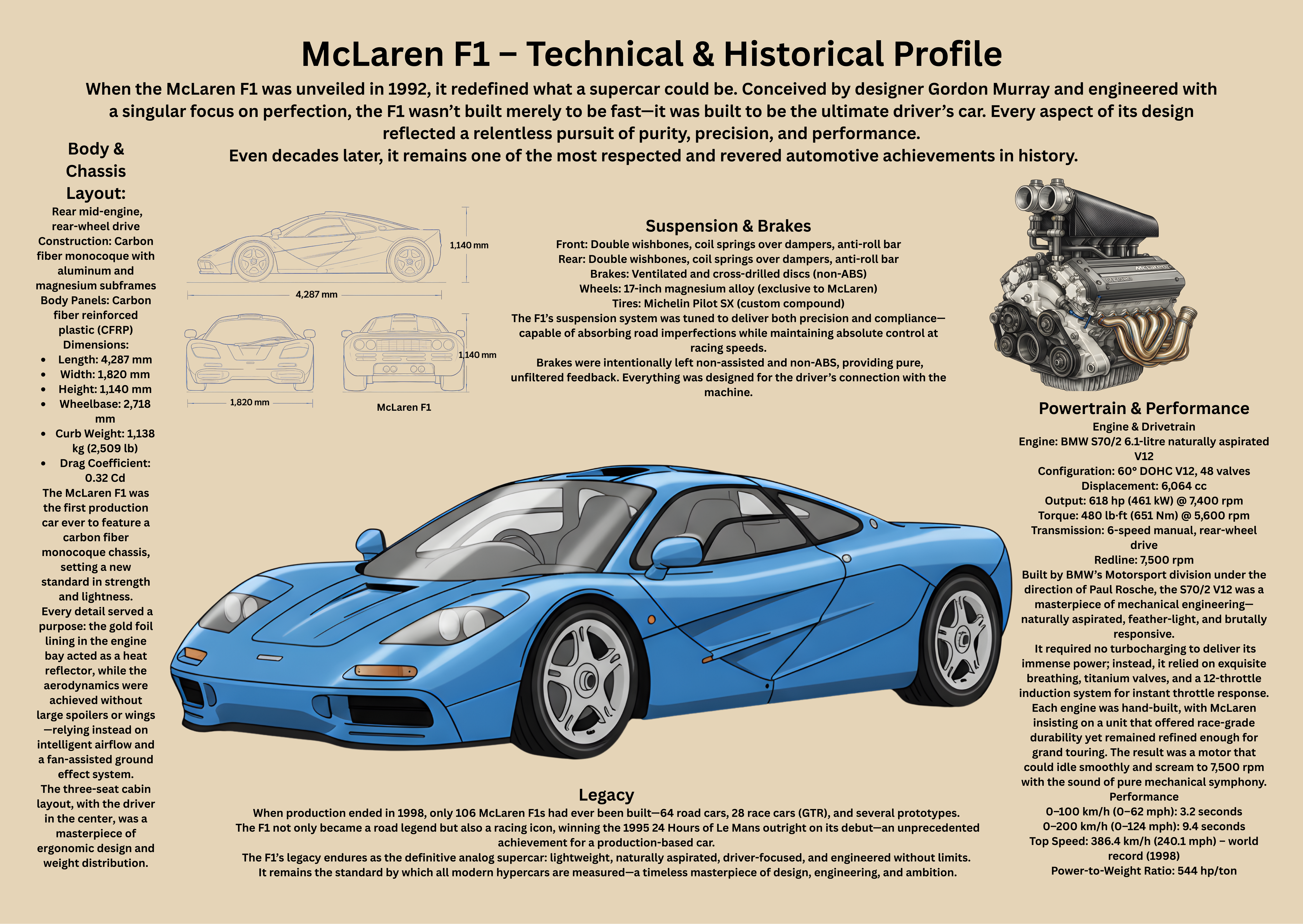  A2 Poster Ikonisk Superbil – Teknisk & Historisk Bilillustration