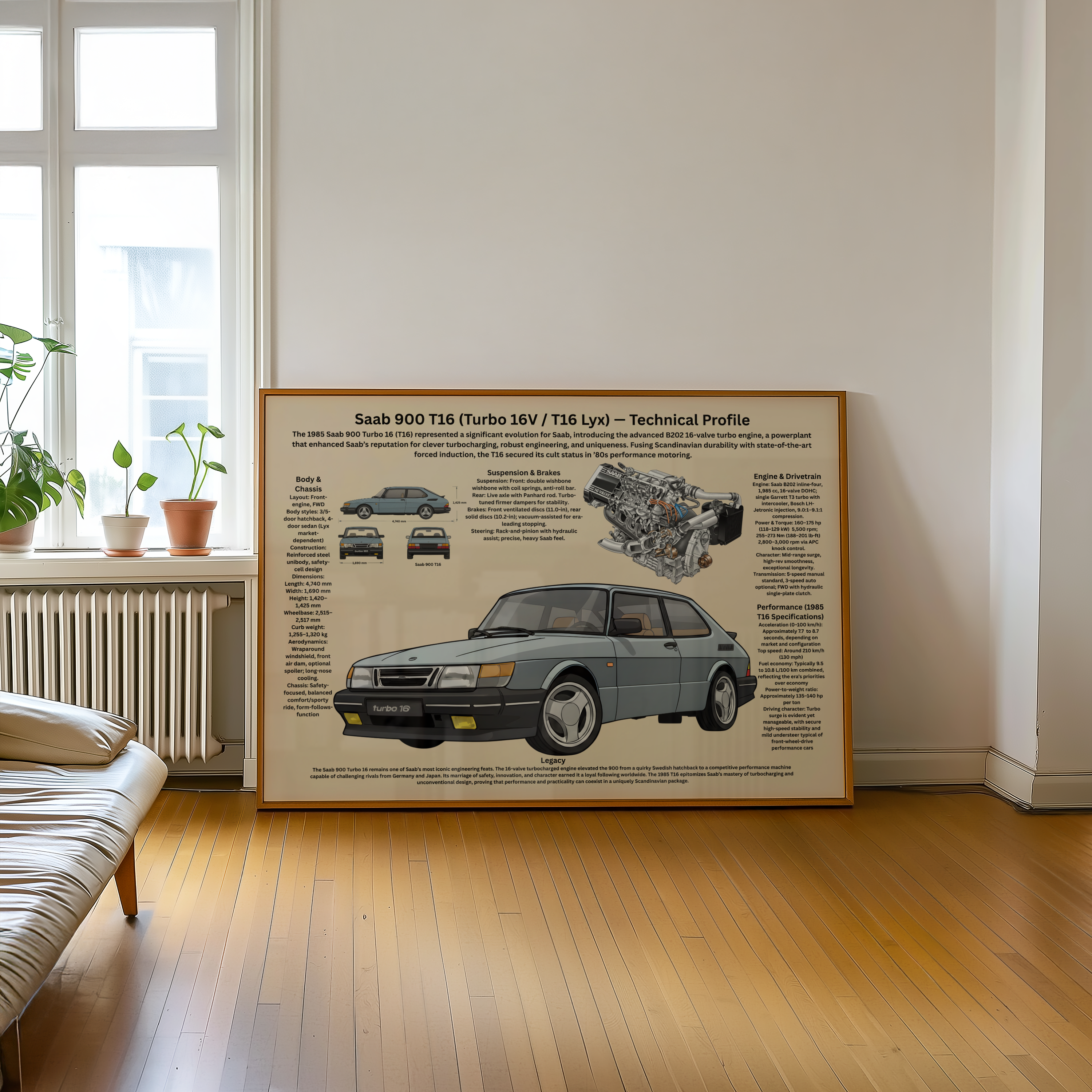 A2 Poster Klassisk Turbohalvkombi – Teknisk Bilillustration